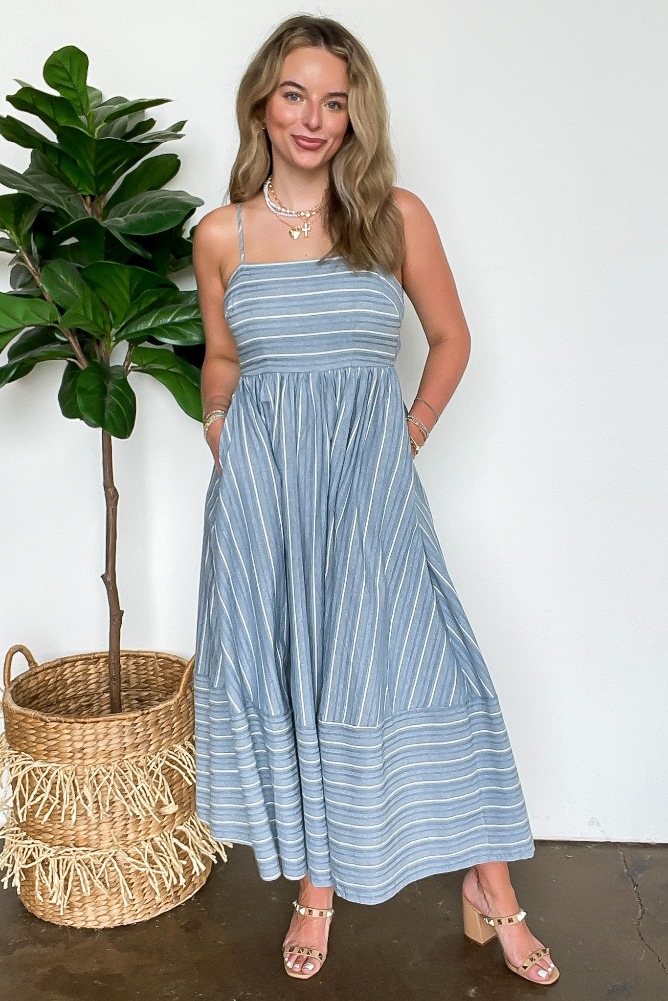 Linear Ease Striped Smocked Back Dress - Madison and Mallory