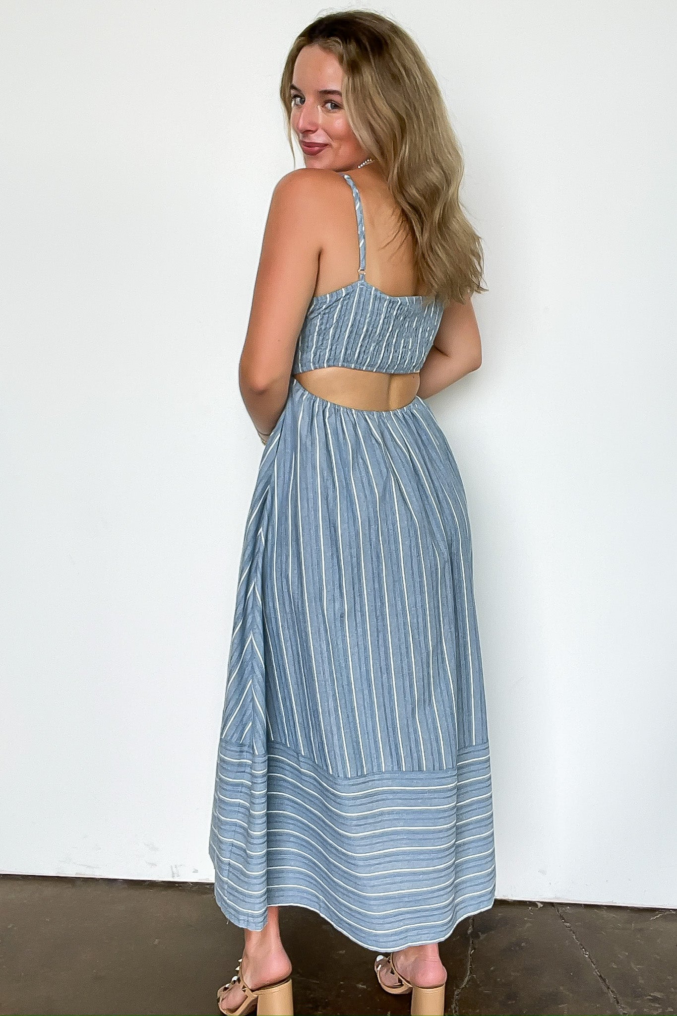 Linear Ease Striped Smocked Back Dress - Madison and Mallory