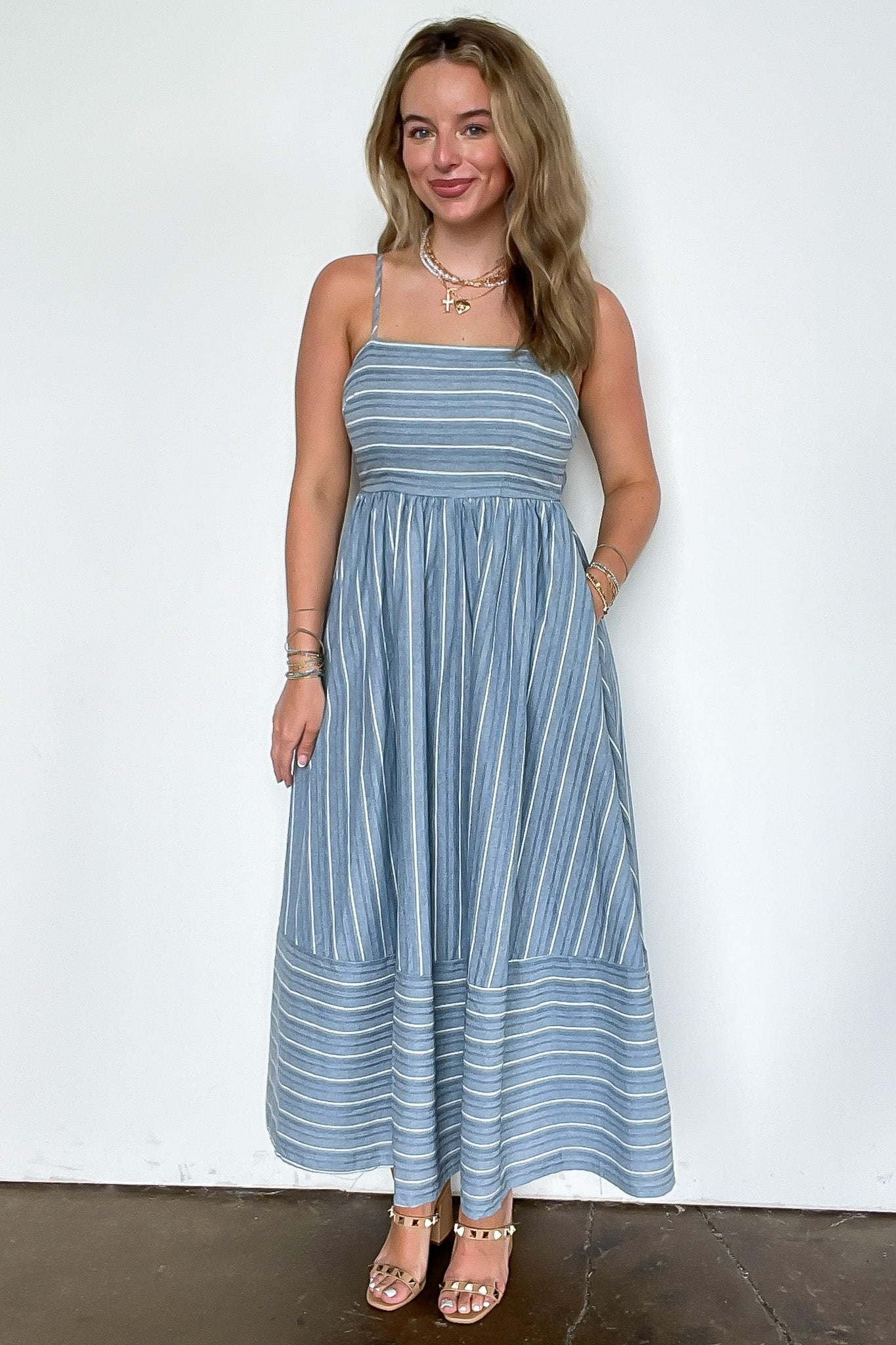 Linear Ease Striped Smocked Back Dress - Madison and Mallory