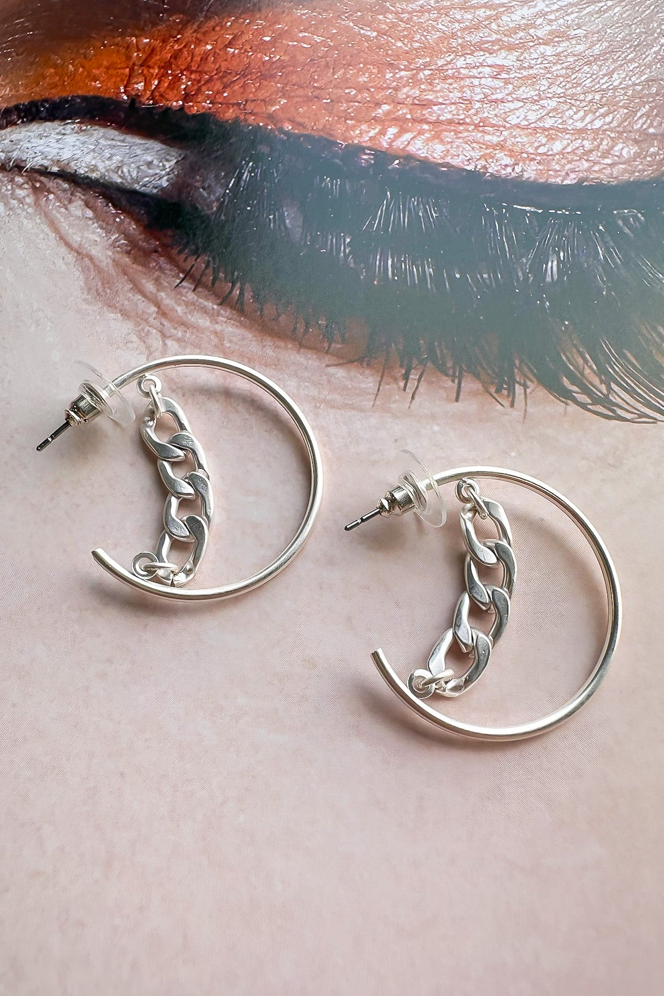 Silver Linked Up Chain Detail Hoop Earrings - Madison and Mallory