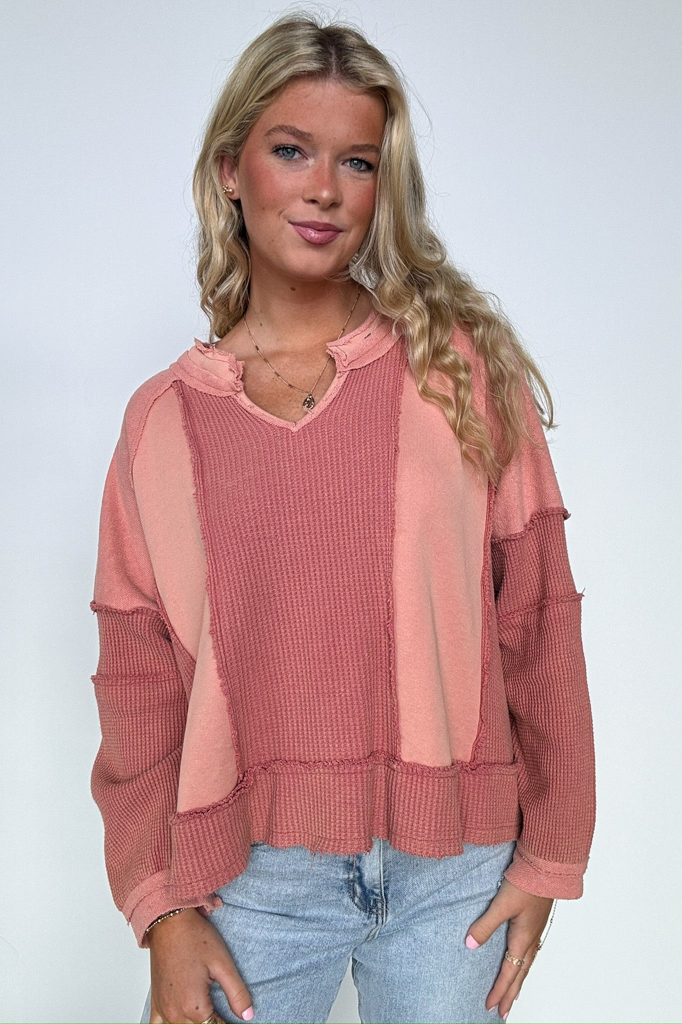 Lisette Notched Neck Contrast Knit Top - BACK IN STOCK - Madison and Mallory