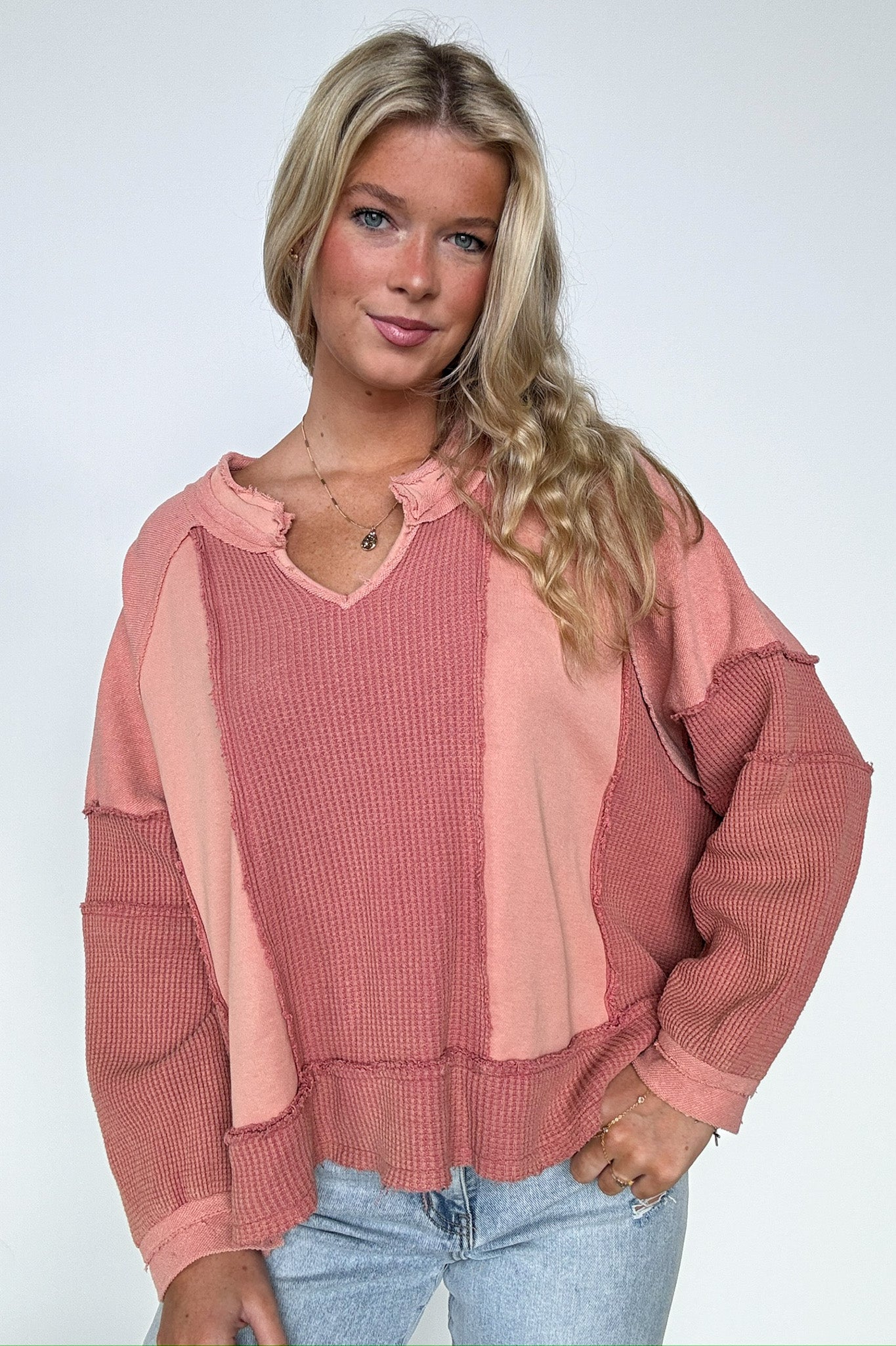 Lisette Notched Neck Contrast Knit Top - BACK IN STOCK - Madison and Mallory