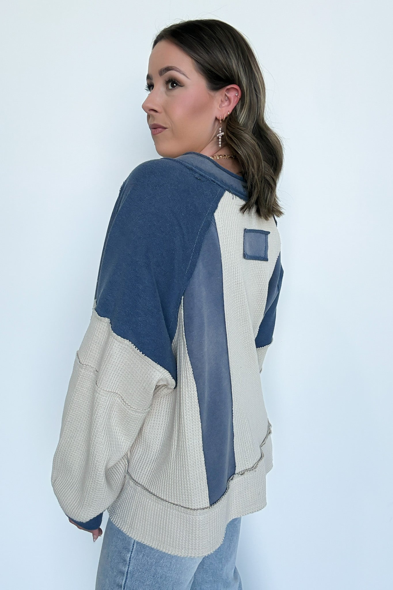 Lisette Notched Neck Contrast Knit Top - BACK IN STOCK - Madison and Mallory