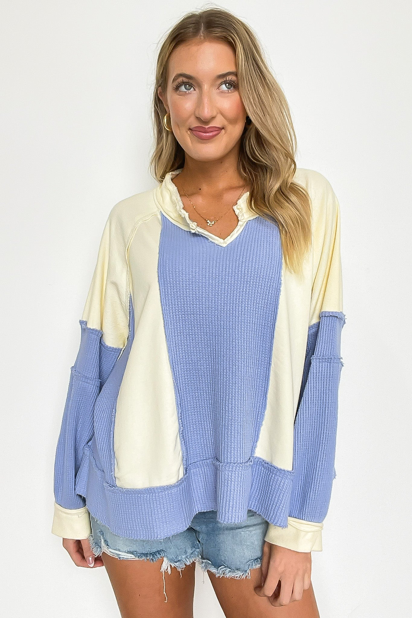 Lisette Notched Neck Contrast Knit Top - BACK IN STOCK - Madison and Mallory