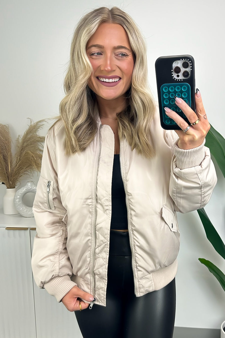 Cream / S Loftin Ruched Bomber Jacket - FINAL SALE - Madison and Mallory