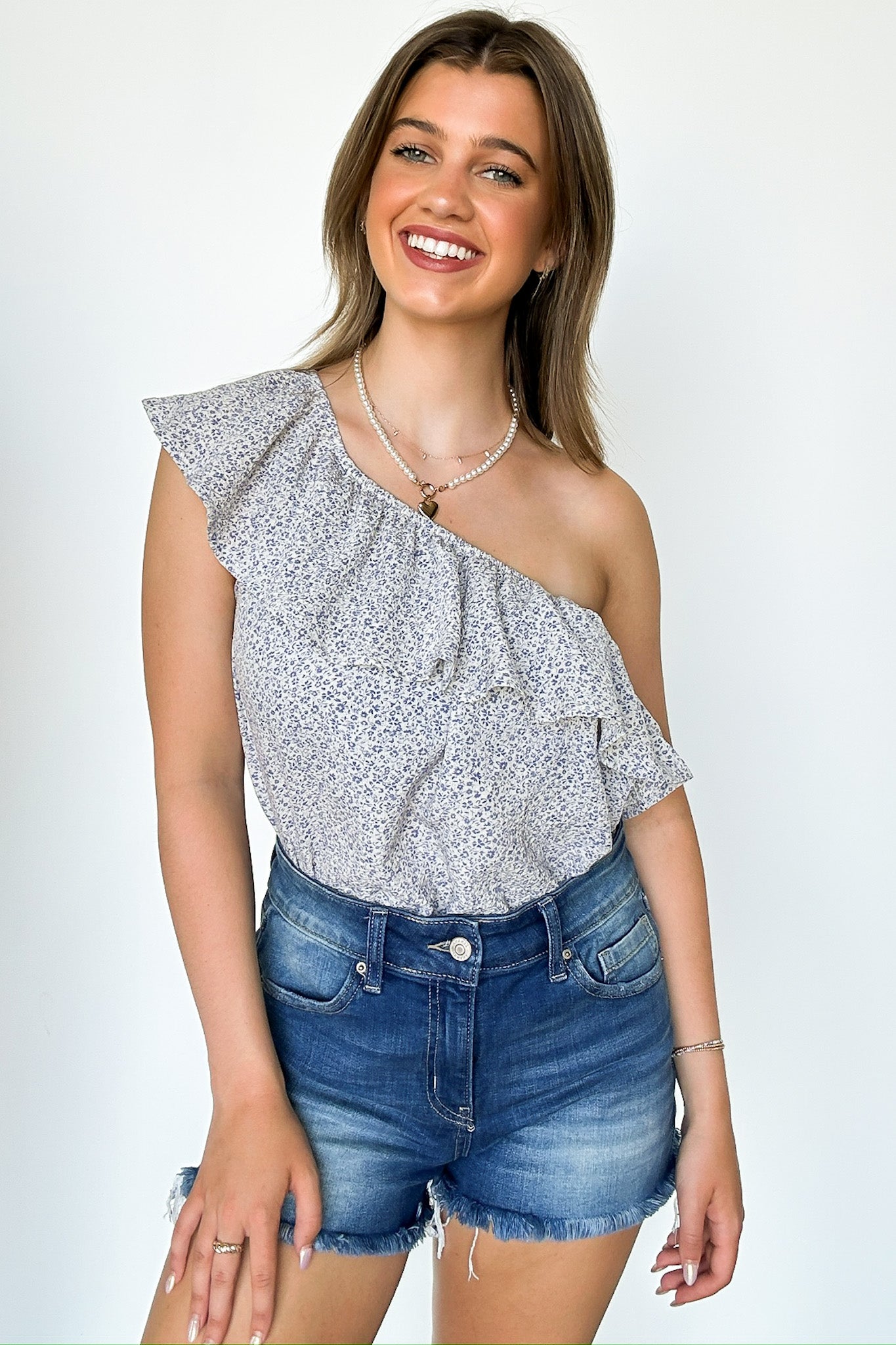 Lovely Intent Floral Ruffle One Shoulder Bodysuit - FINAL SALE - Madison and Mallory