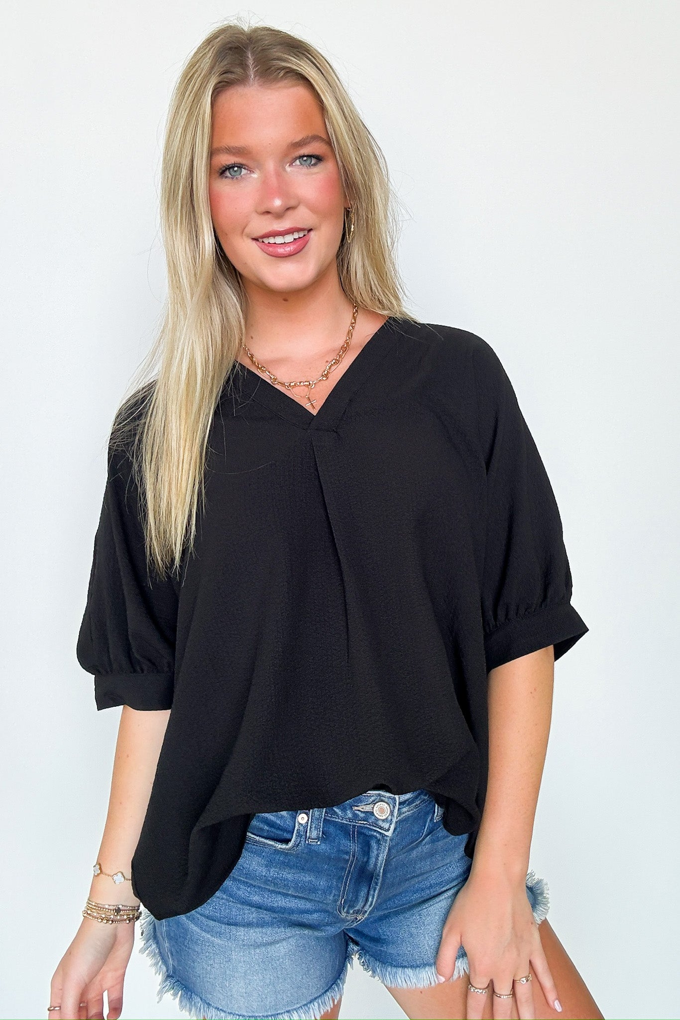 Black / S Lucie V-Neck Flowy Blouse Top - FINAL SALE - Madison and Mallory