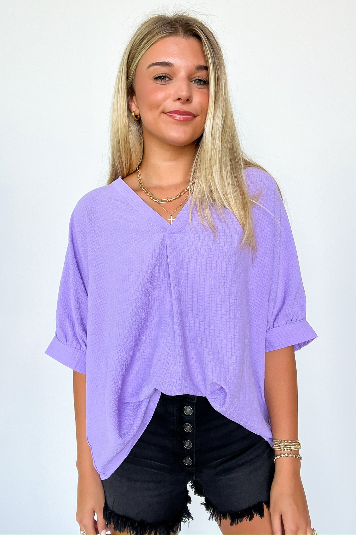 Lavender / S Lucie V-Neck Flowy Blouse Top - FINAL SALE - Madison and Mallory