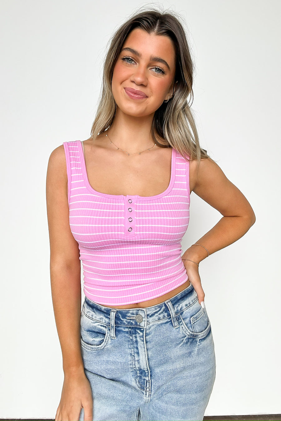  Lydiah Striped Button Tank Top - Madison and Mallory