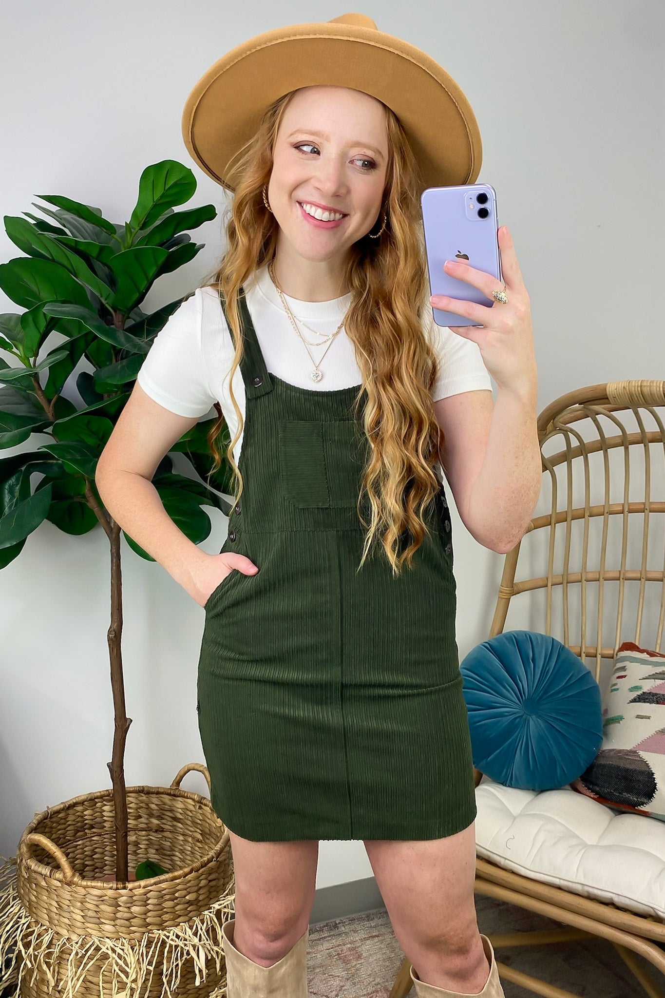 Olive / S Maketta Corduroy Skirtall Mini Dress - FINAL SALE - Madison and Mallory