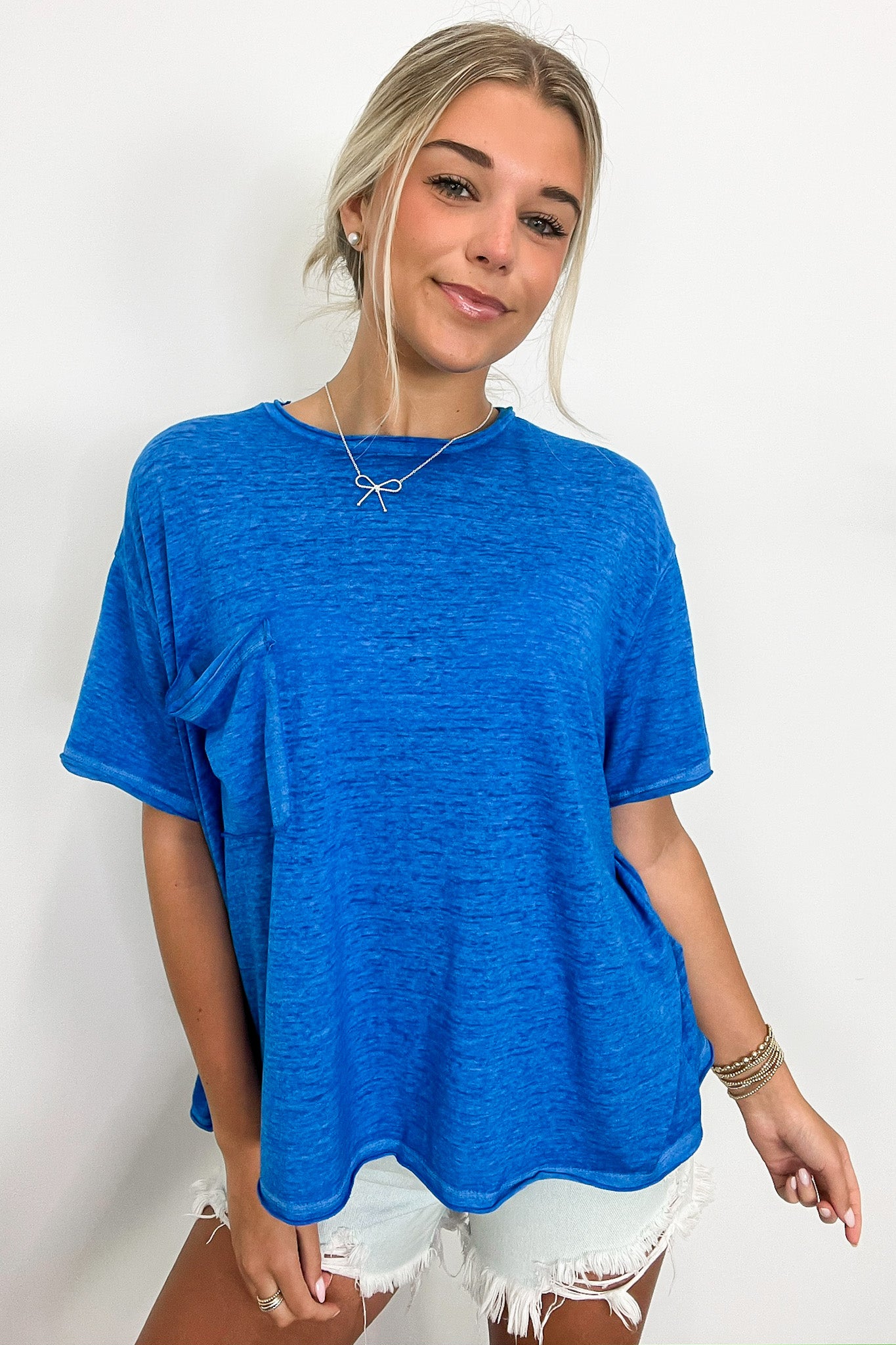 Ocean Blue / SM Marisol Burnout Wash Oversized Pocket Top - BACK IN STOCK - Madison and Mallory