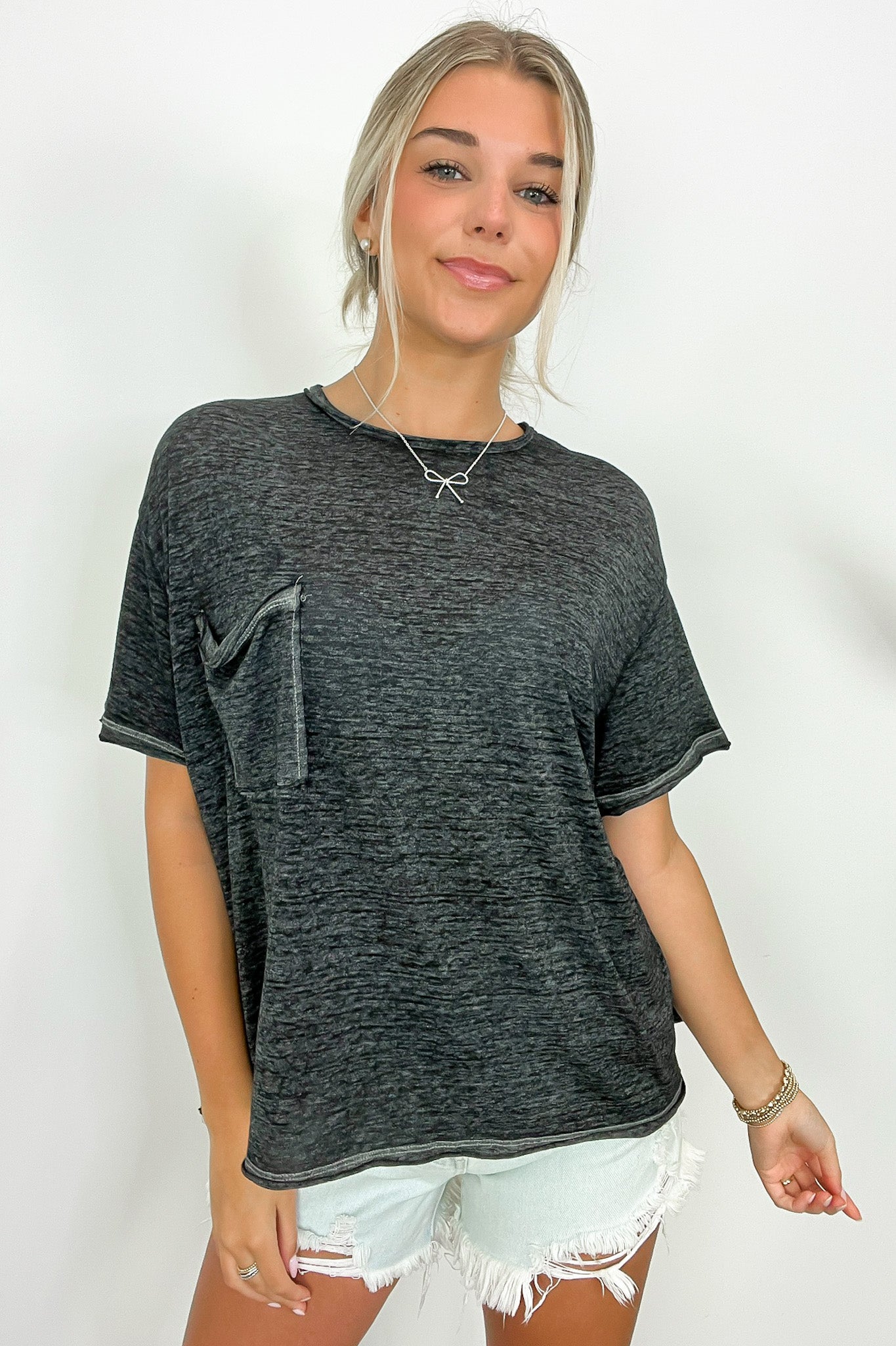 Ash Black / SM Marisol Burnout Wash Oversized Pocket Top - BACK IN STOCK - Madison and Mallory