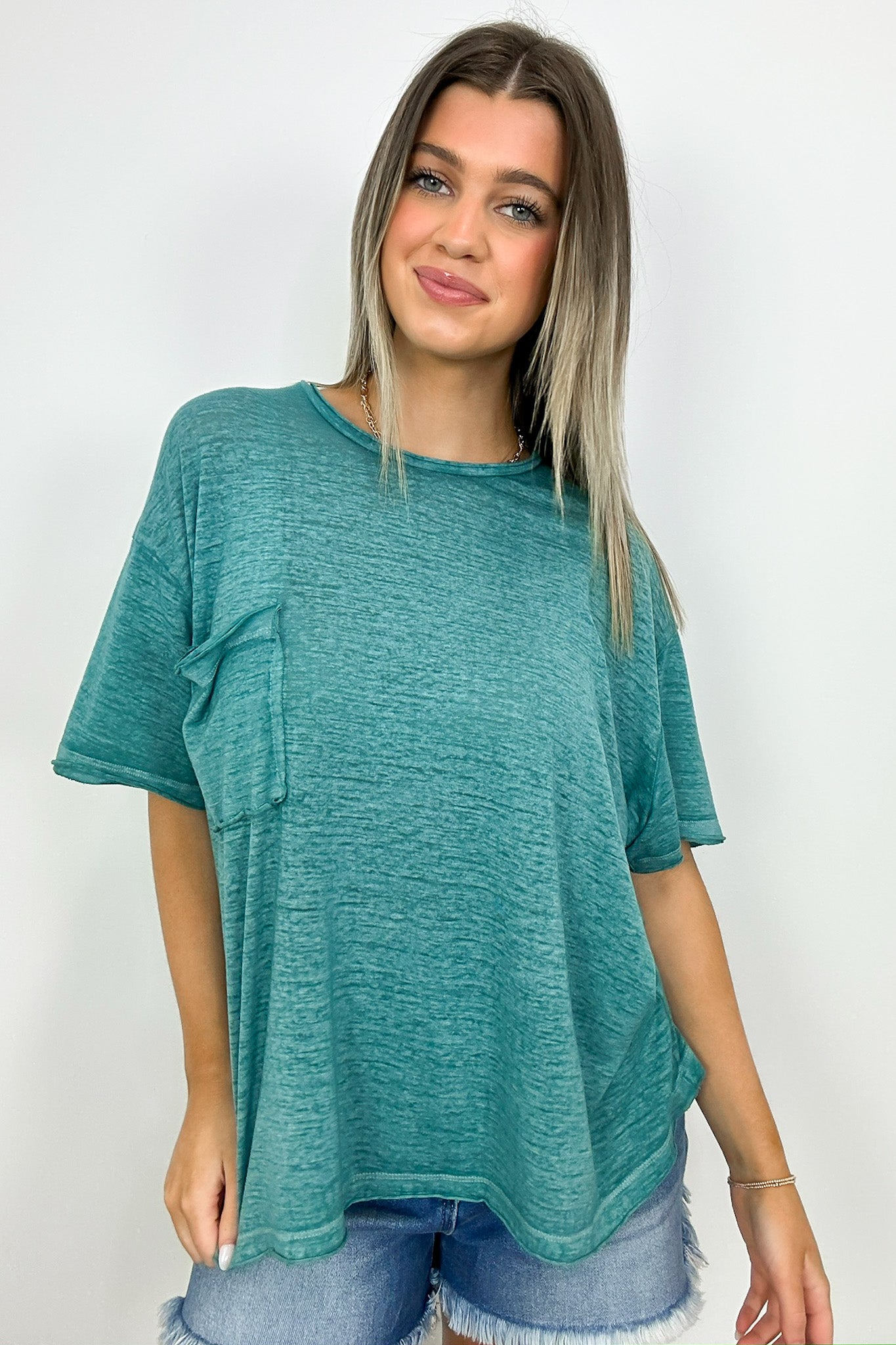 Dusty Teal / SM Marisol Burnout Wash Oversized Pocket Top - BACK IN STOCK - Madison and Mallory