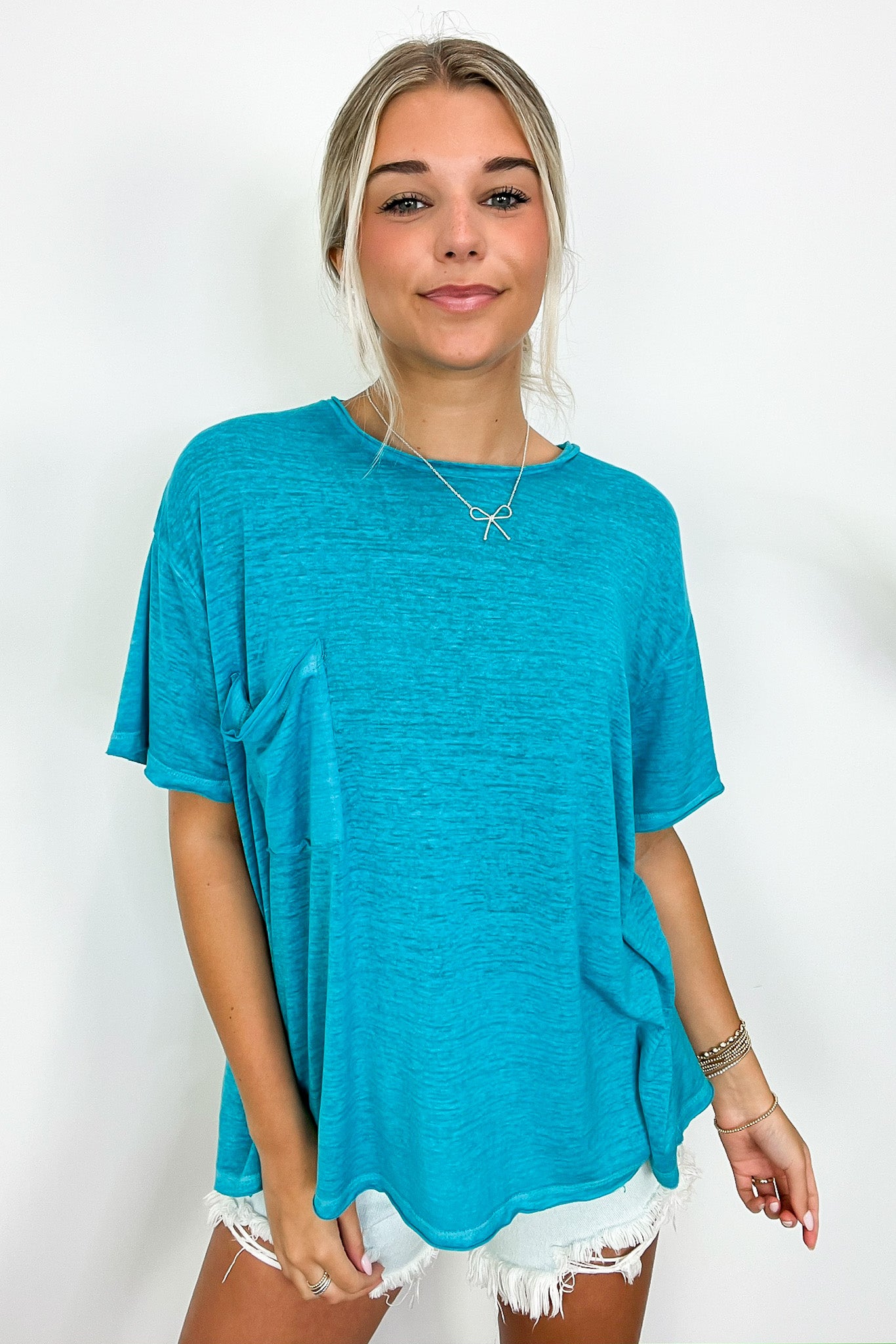 Light Teal / SM Marisol Burnout Wash Oversized Pocket Top - BACK IN STOCK - Madison and Mallory