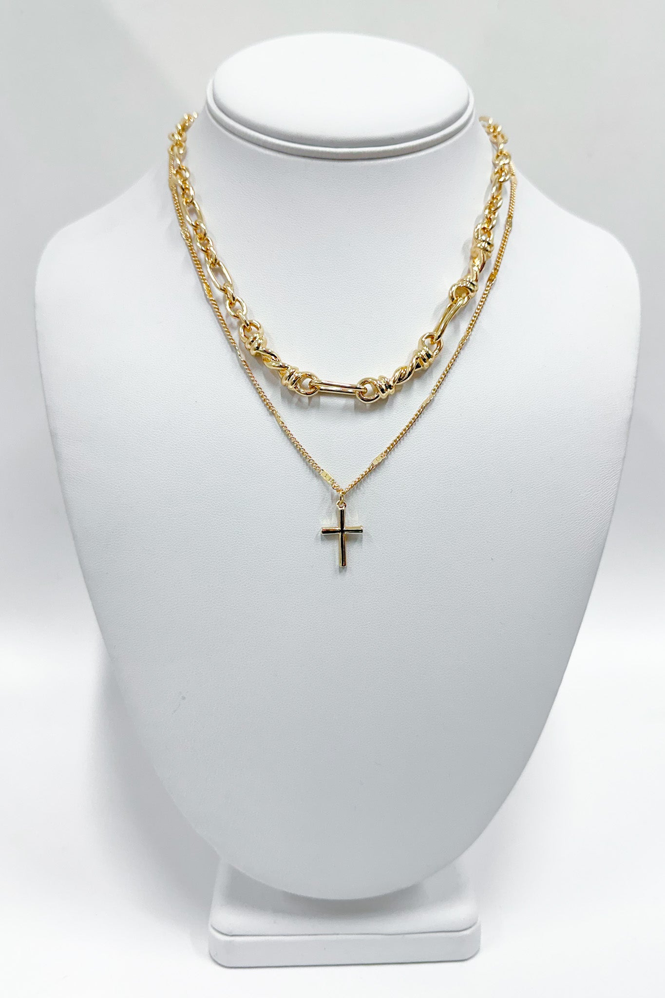 Gold Metallic Muse Cross Layered Chain Necklace - BACK IN STOCK - Madison and Mallory