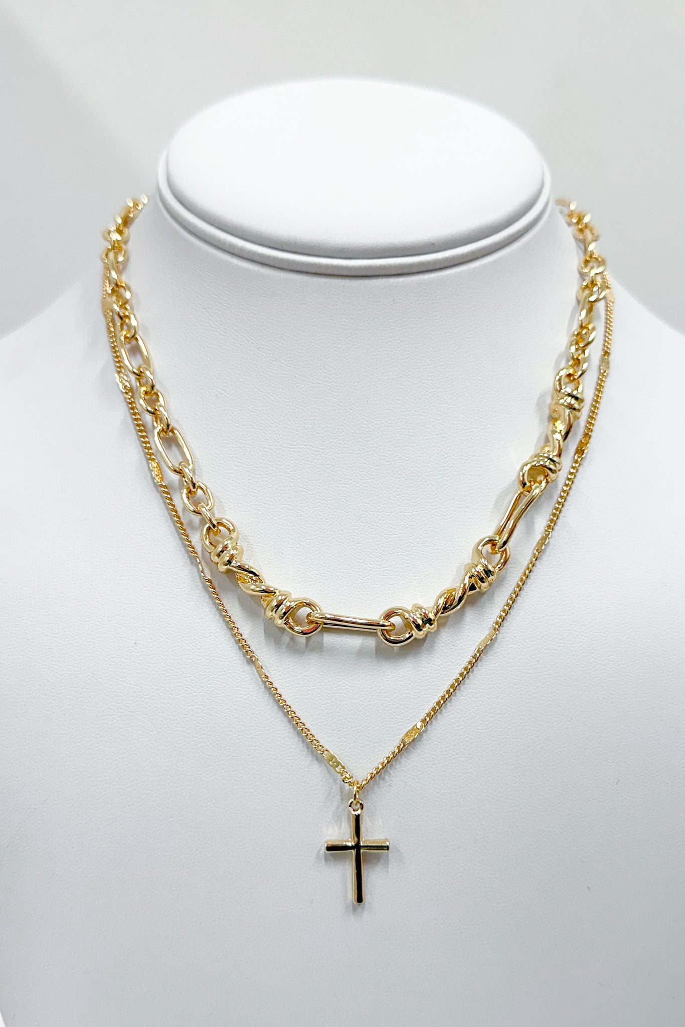  Metallic Muse Cross Layered Chain Necklace - BACK IN STOCK - Madison and Mallory