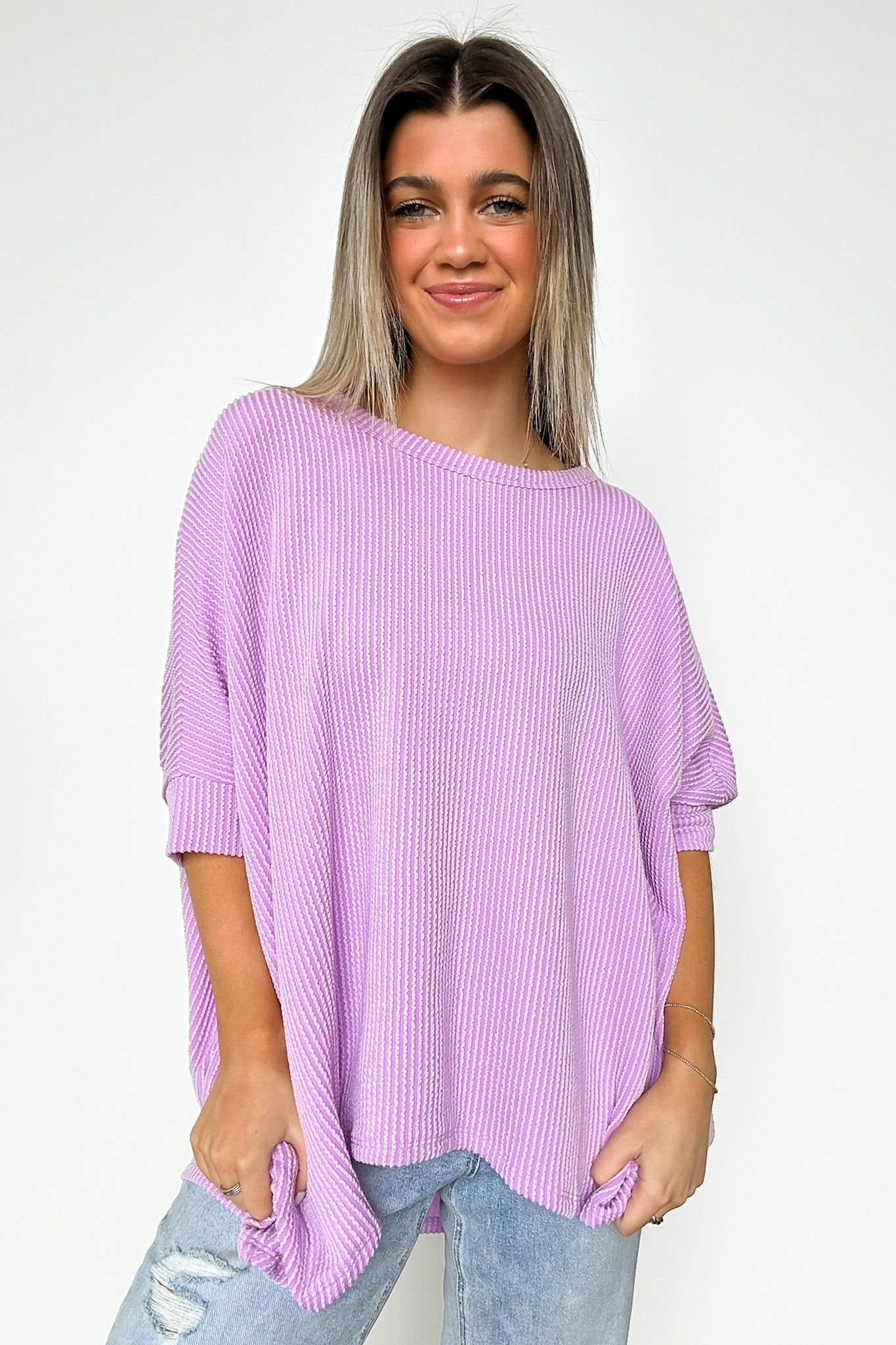 Lilac / S Meyers Rib Knit Relaxed Tunic Top - BACK IN STOCK - Madison and Mallory