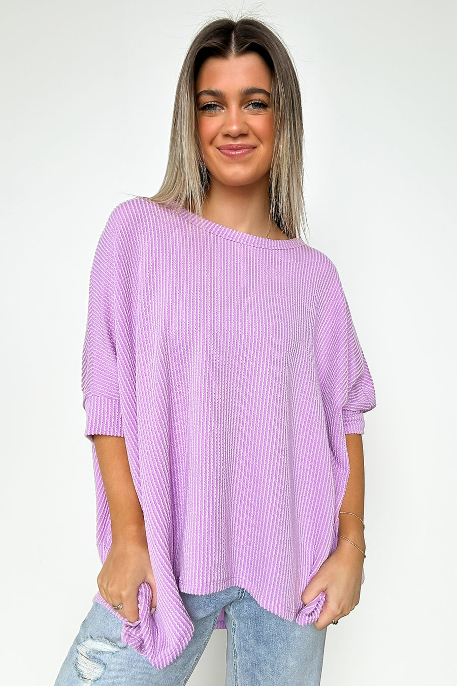 Lilac / S Meyers Rib Knit Relaxed Tunic Top - Madison and Mallory