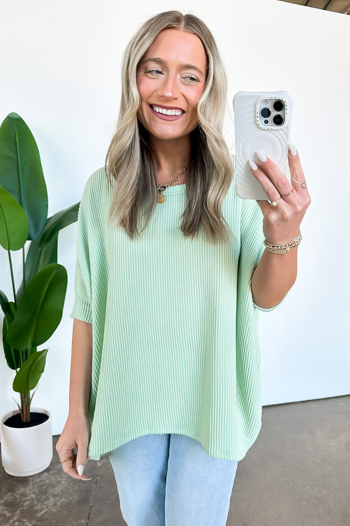 Mint / S Meyers Rib Knit Relaxed Tunic Top - BACK IN STOCK - Madison and Mallory