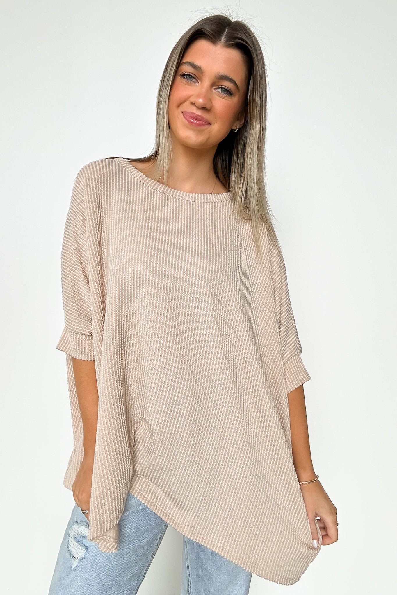 Taupe / S Meyers Rib Knit Relaxed Tunic Top - BACK IN STOCK - Madison and Mallory
