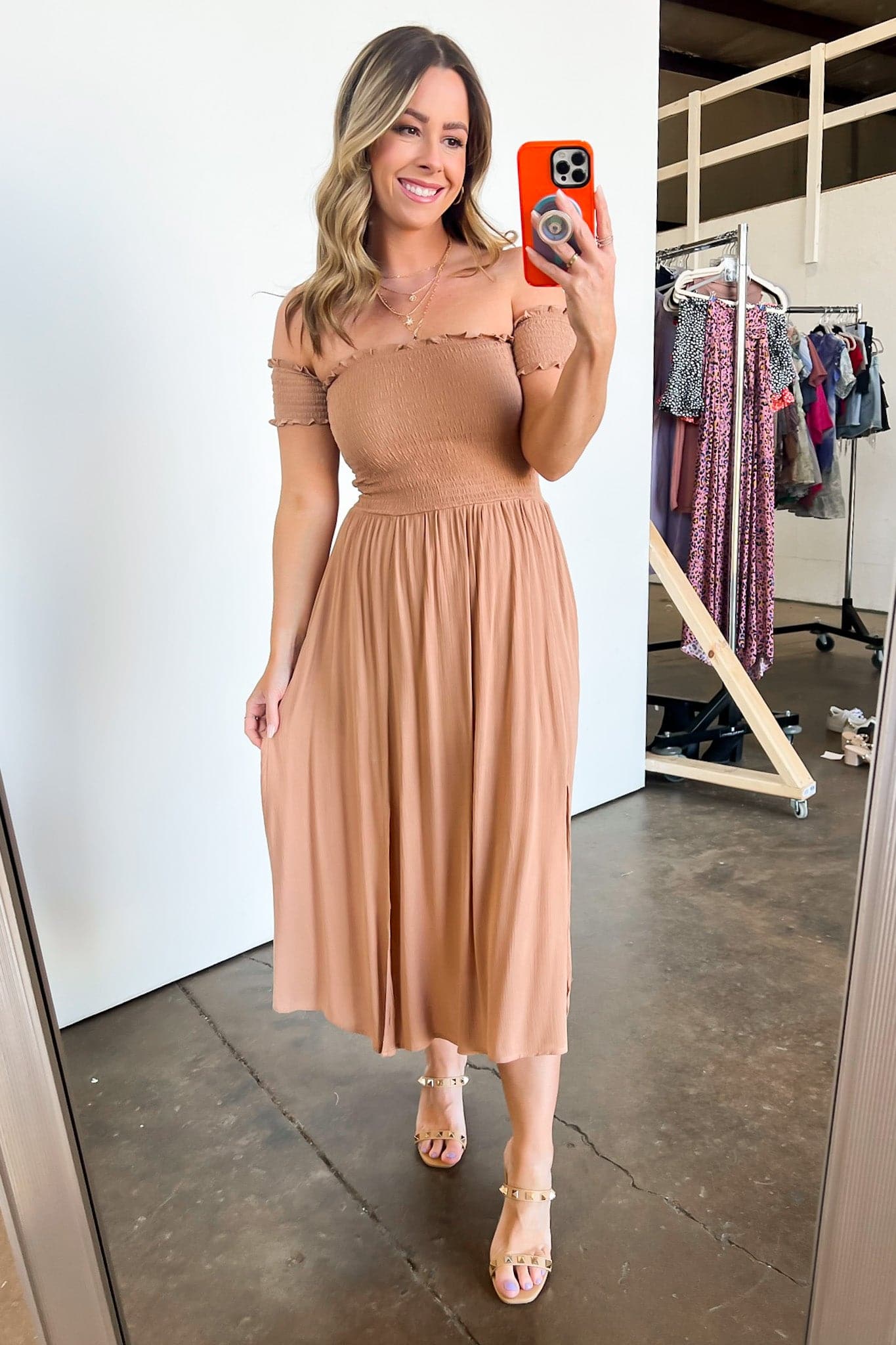 Natashe Off Shoulder Smocked Dress - FINAL SALE - Madison and Mallory