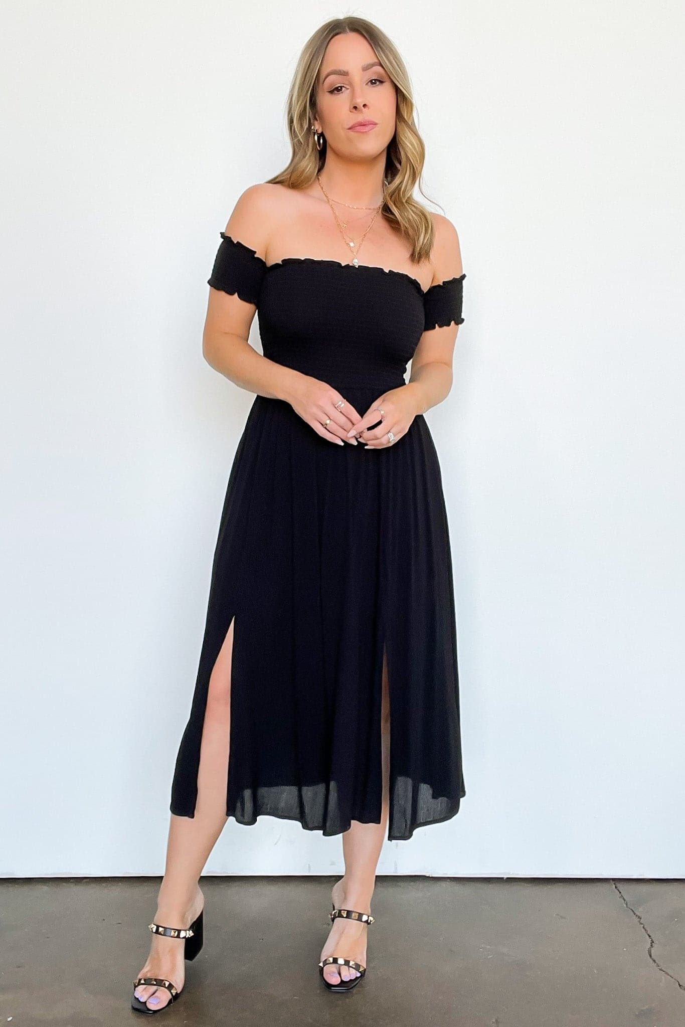  Natashe Off Shoulder Smocked Dress - BACK IN STOCK - Madison and Mallory