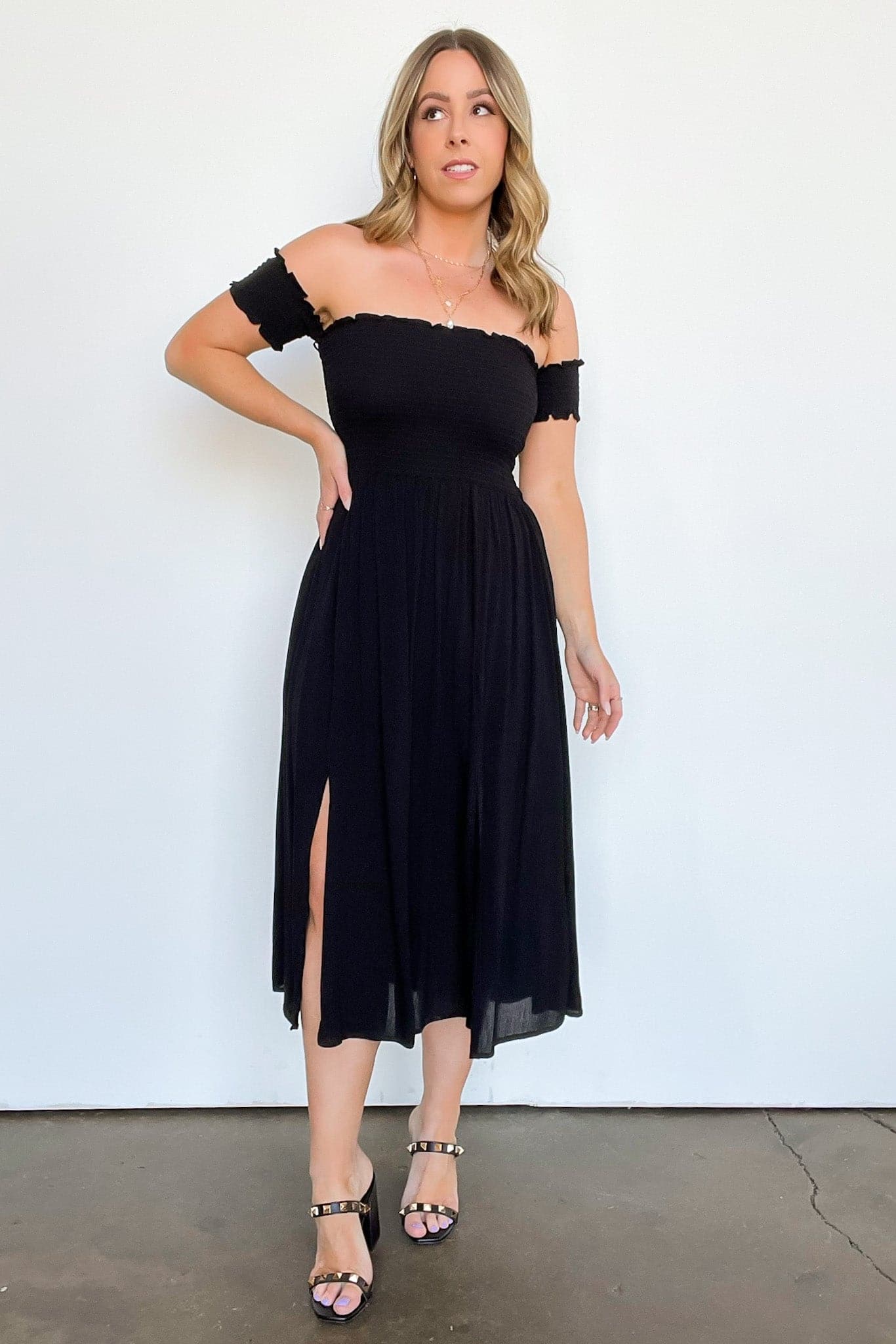Natashe Off Shoulder Smocked Dress - FINAL SALE - Madison and Mallory