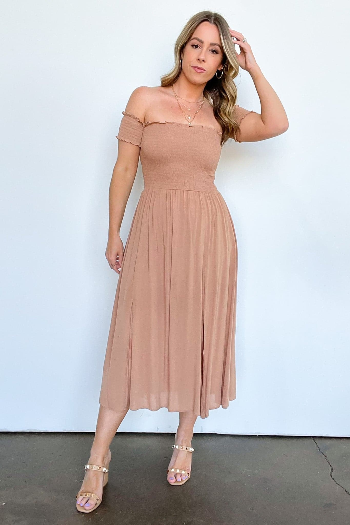 Natashe Off Shoulder Smocked Dress - FINAL SALE - Madison and Mallory