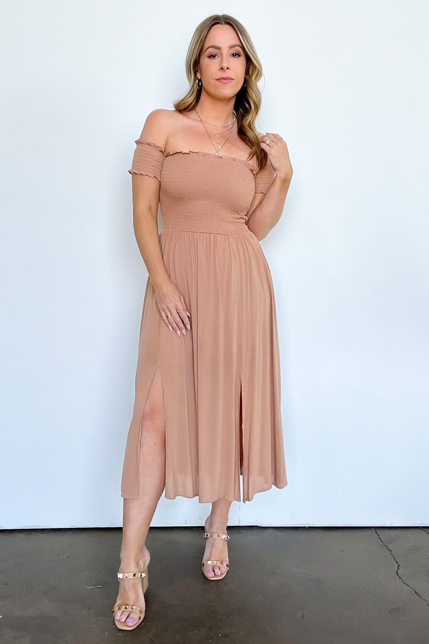  Natashe Off Shoulder Smocked Dress - BACK IN STOCK - Madison and Mallory