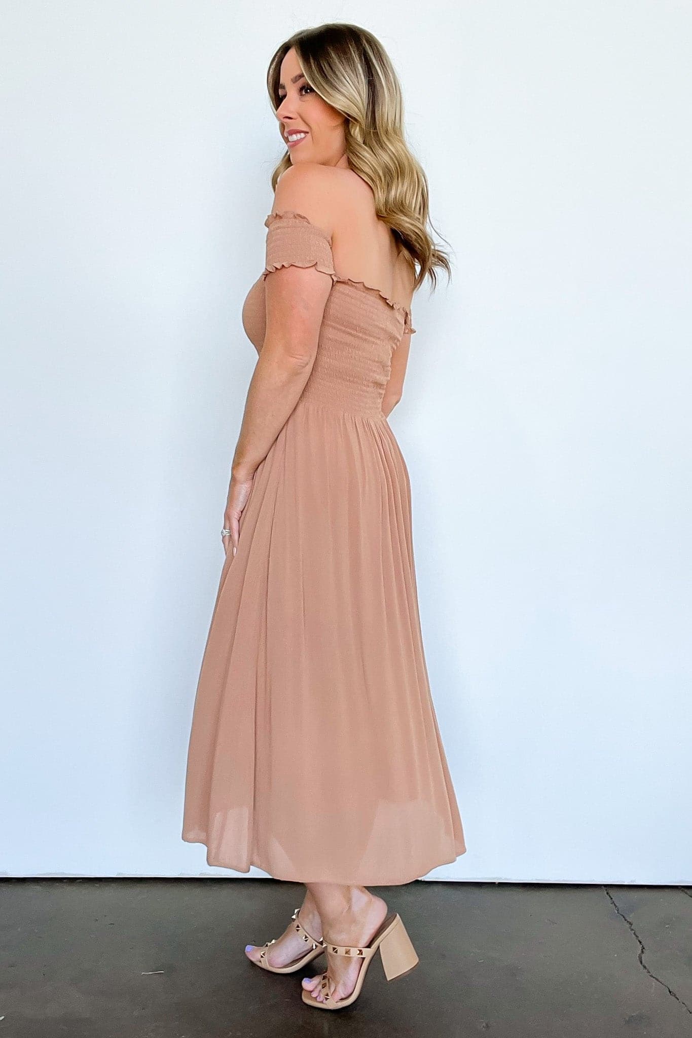 Natashe Off Shoulder Smocked Dress - FINAL SALE - Madison and Mallory