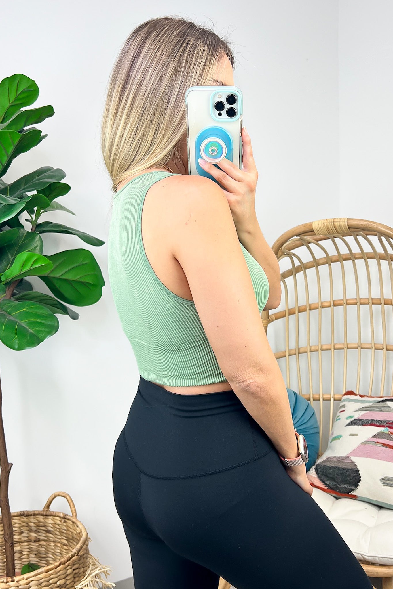 Nayomi Mineral Wash V-Neck Seamless Bra Top - FINAL SALE - Madison and Mallory
