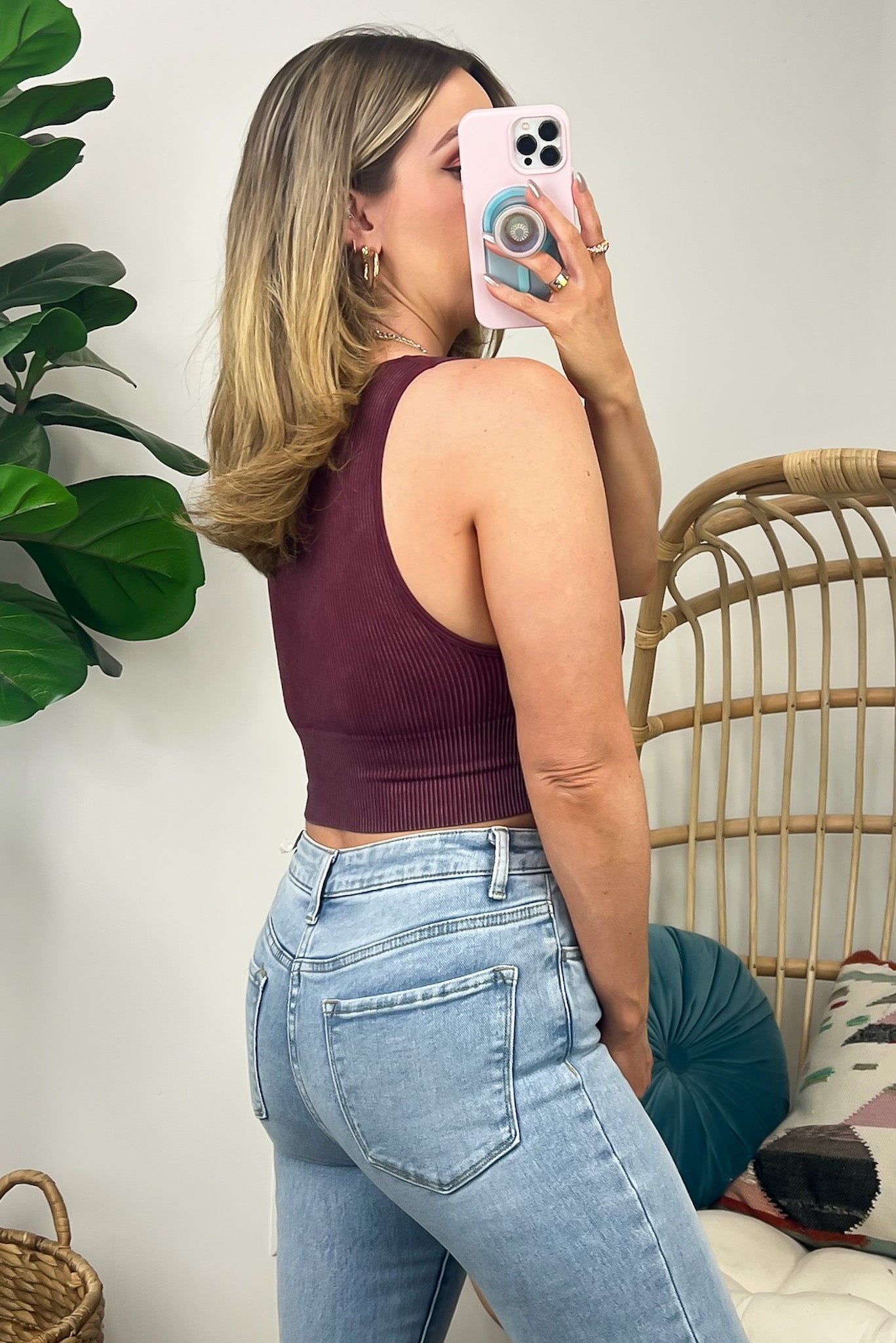 Nayomi Mineral Wash V-Neck Seamless Bra Top - FINAL SALE - Madison and Mallory