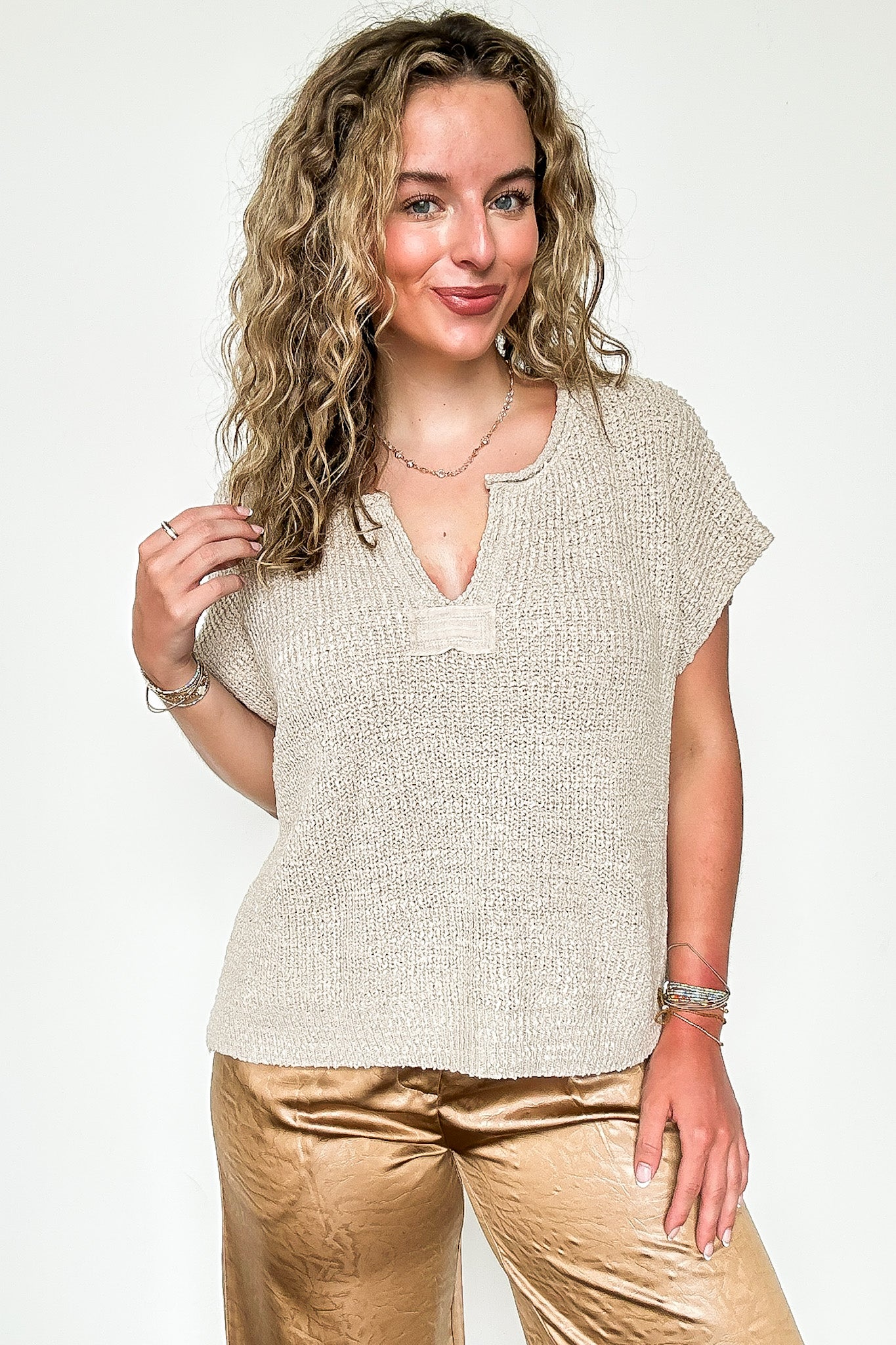 Necessary Charm V-Neck Side Slit Knit Top - BACK IN STOCK