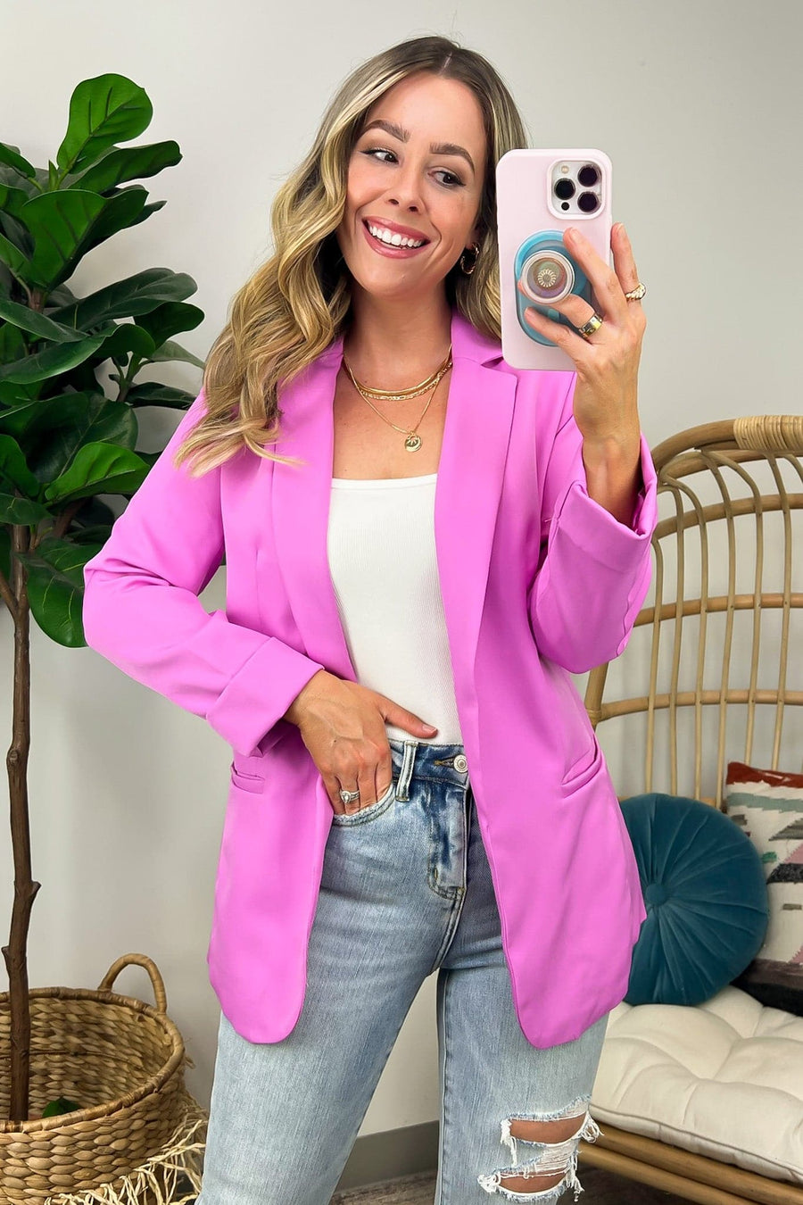 Bright Mauve / S Officially Impressive Long Sleeve Classic Blazer - FINAL SALE - Madison and Mallory