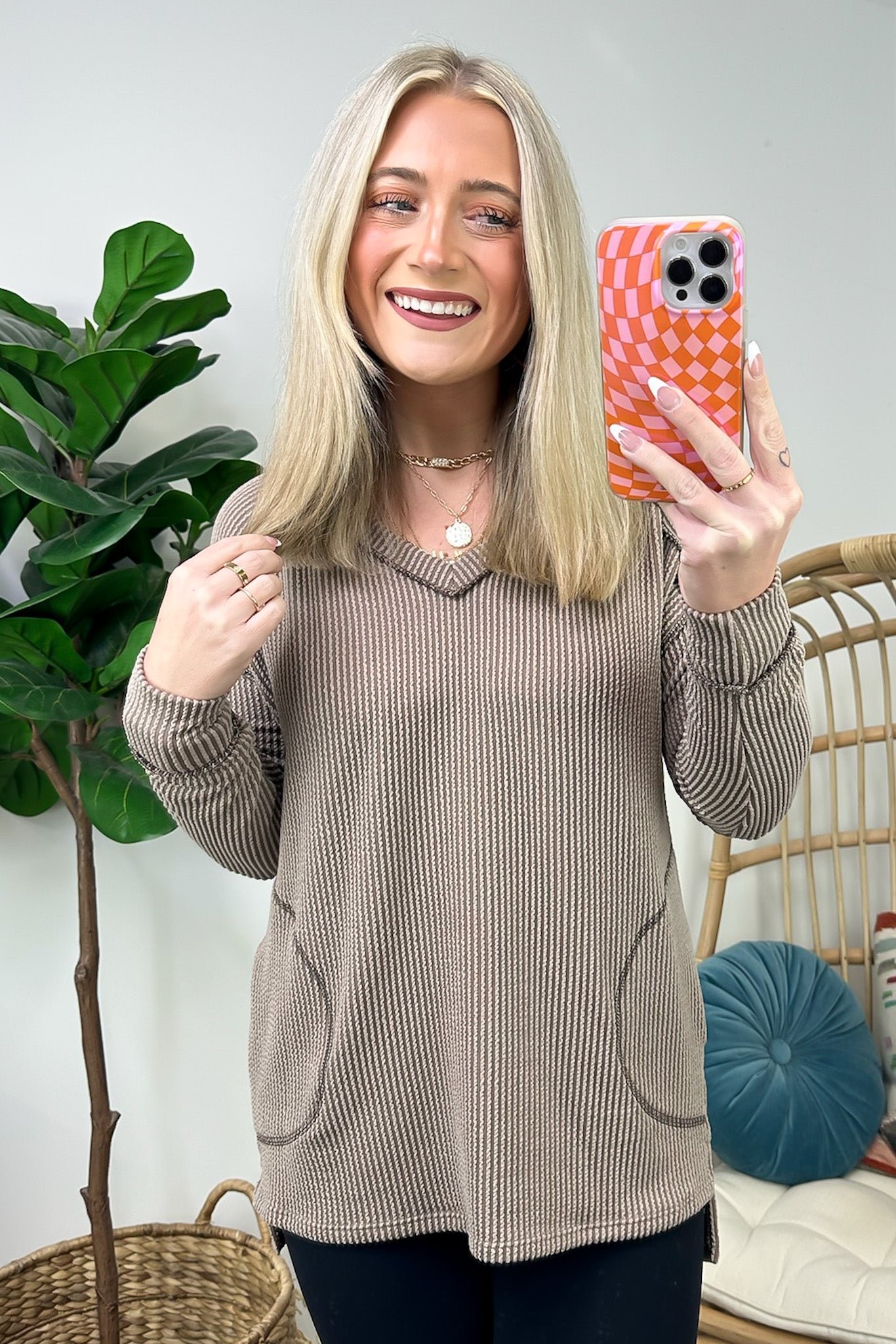 Mocha / S Olenah Rib Knit Long Sleeve Top - FINAL SALE - Madison and Mallory