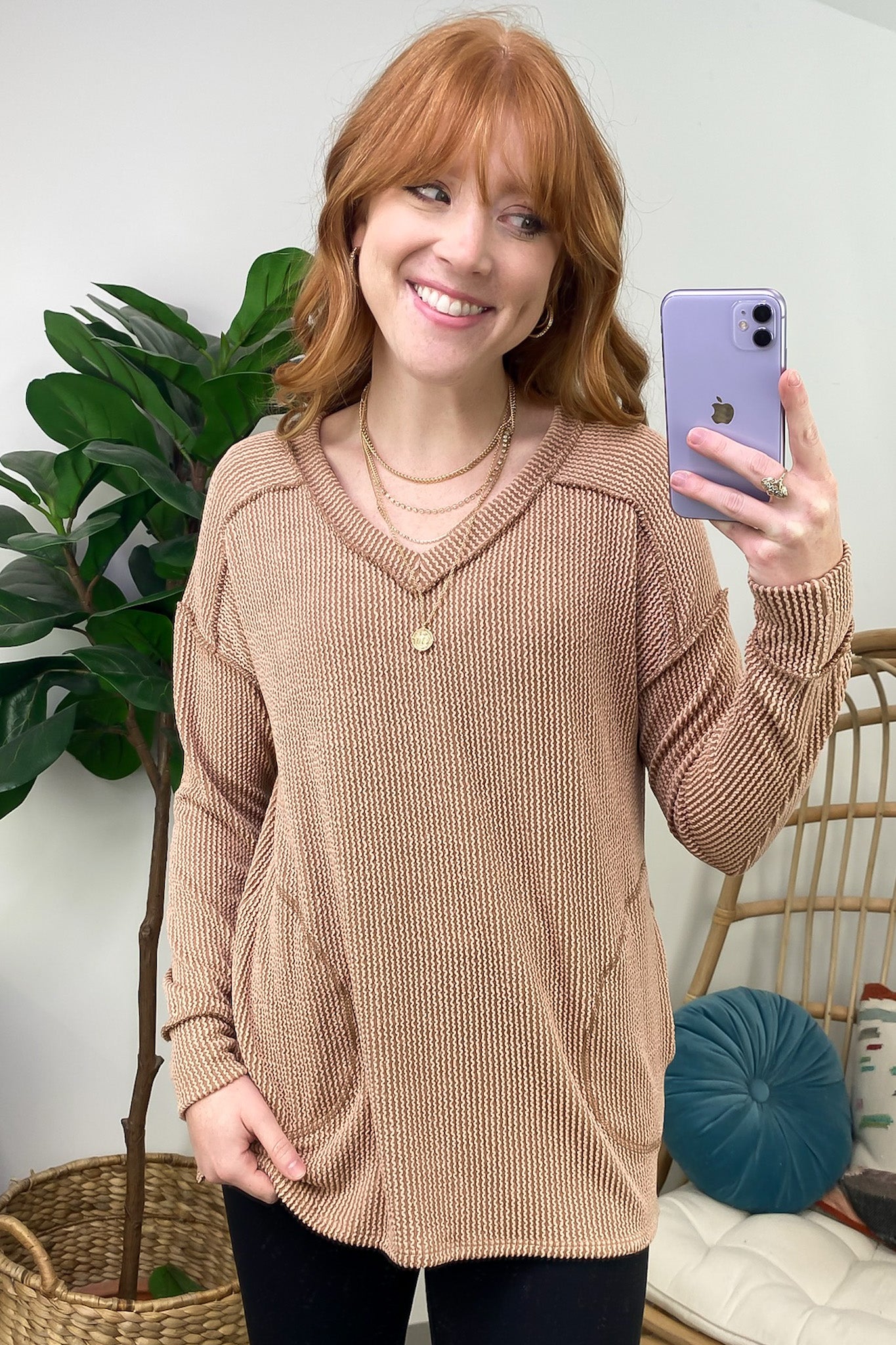 Camel / S Olenah Rib Knit Long Sleeve Top - FINAL SALE - Madison and Mallory