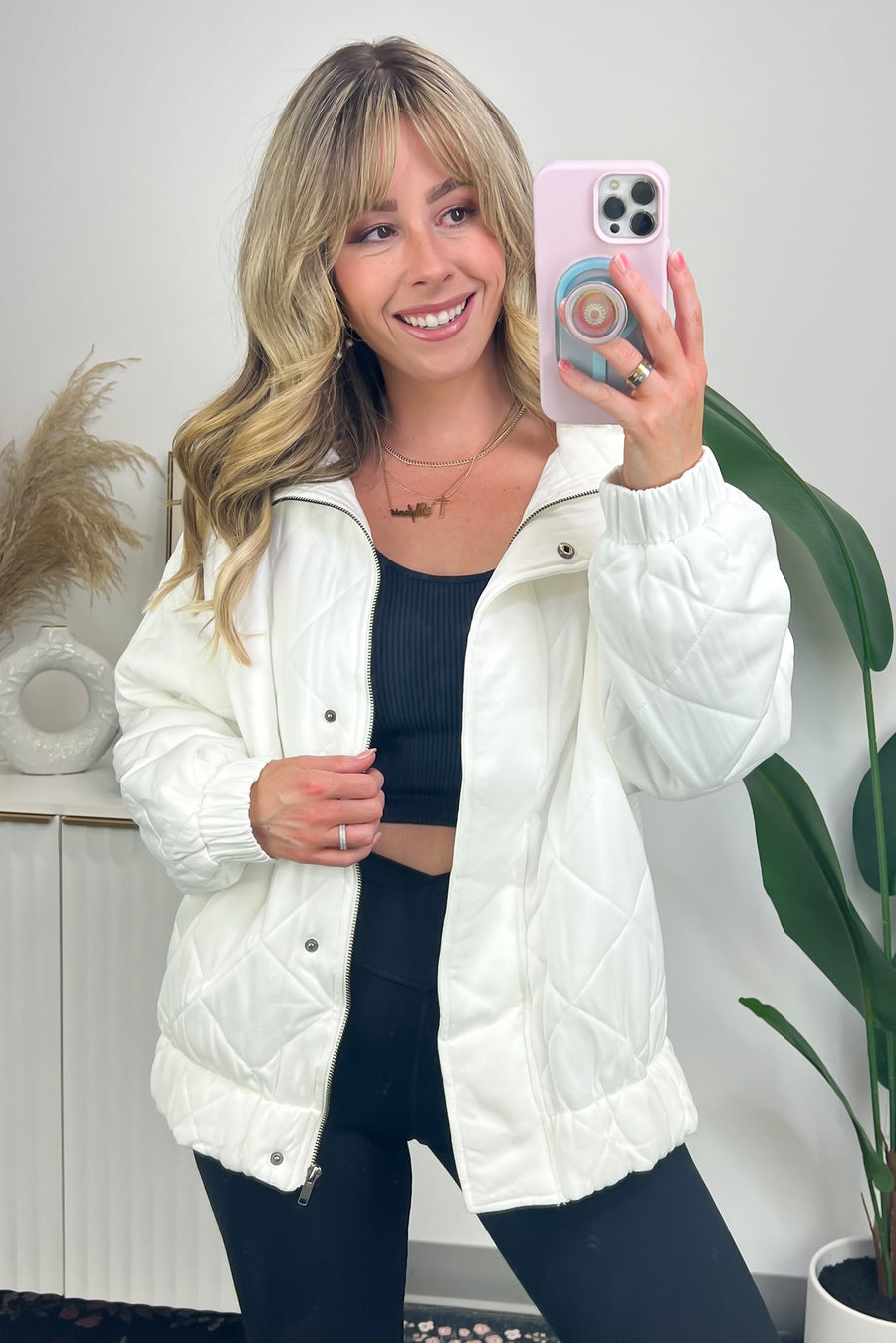 S / Ivory Olisa Quilted Zip Puffer Jacket - FINAL SALE - Madison and Mallory