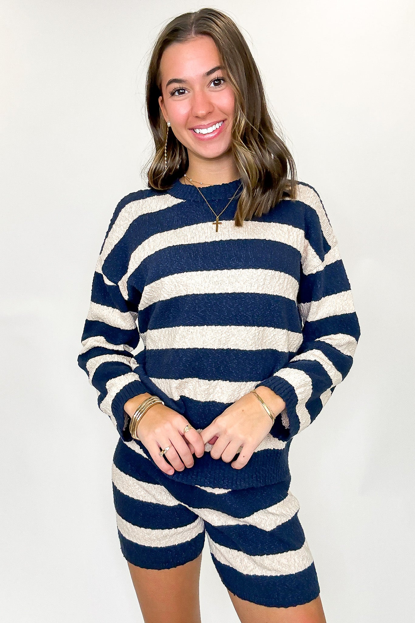 Parallel Chic Striped Knit Top and Shorts Set