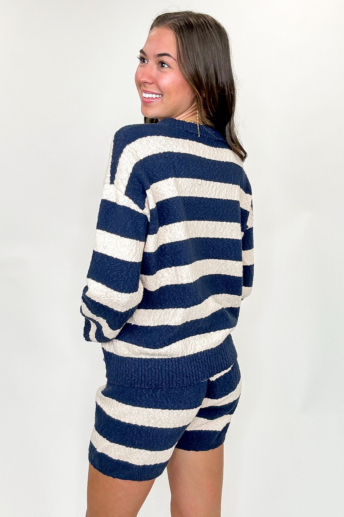 Parallel Chic Striped Knit Top and Shorts Set