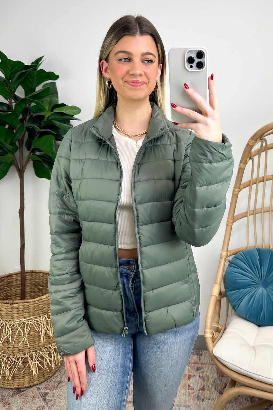Evergreen / S Pearlla Ultra Lightweight Puffer Thermal Zip Up Jacket - FINAL SALE - Madison and Mallory