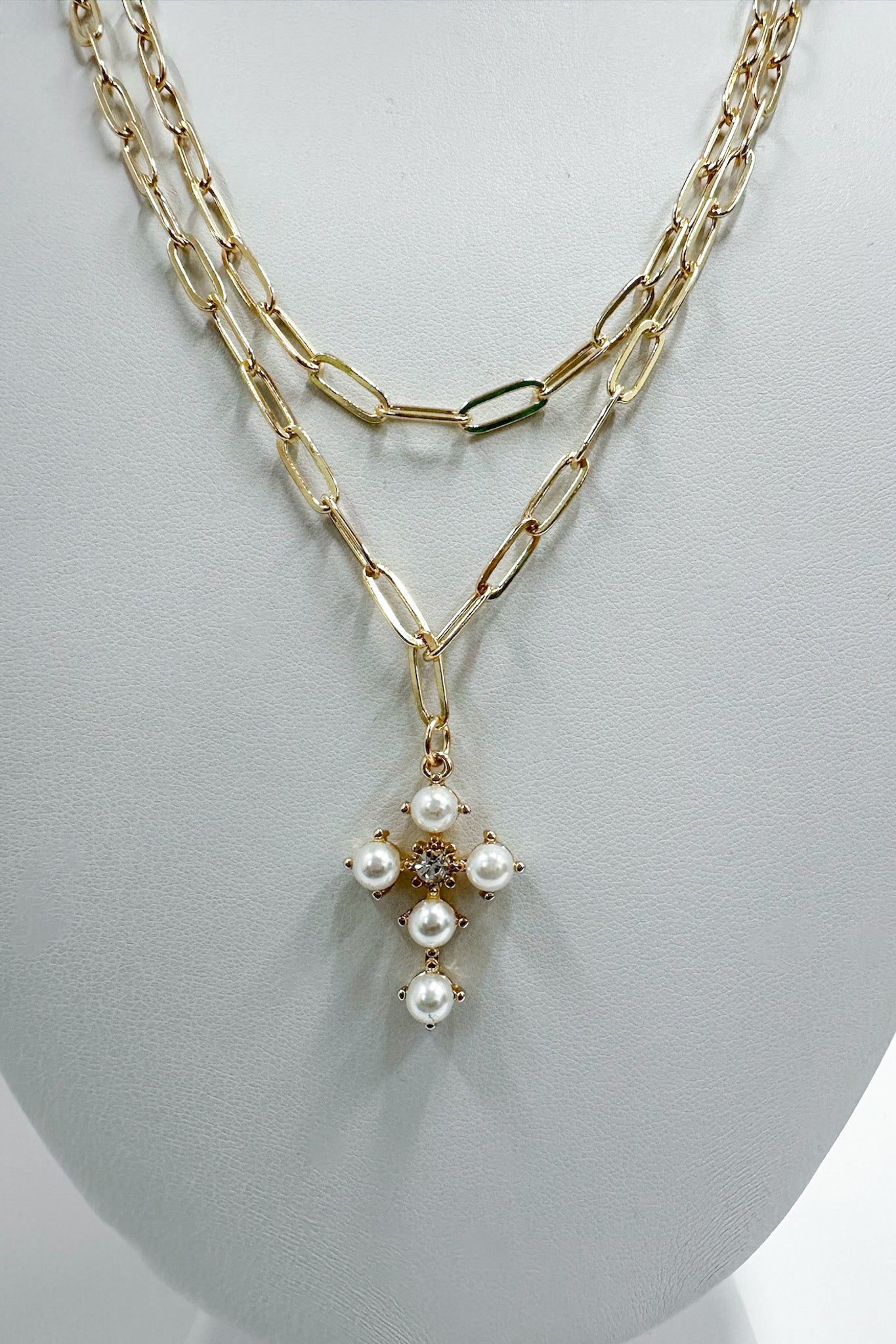  Perfect Intuition Pearl Cross Chain Layered Necklace - BACK IN STOCK - Madison and Mallory