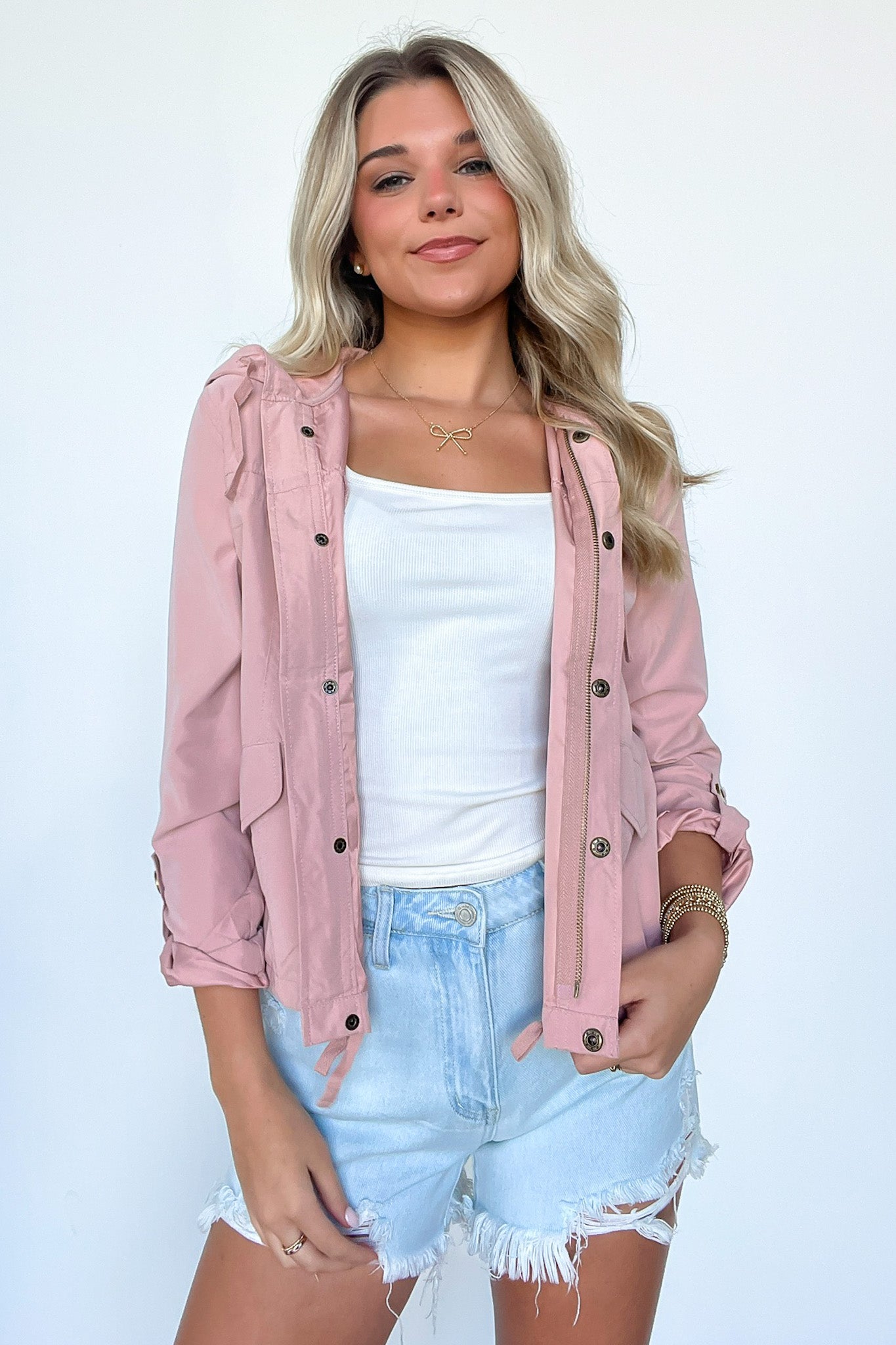 Dusty Pink / S Perfect Possibility Snap Button Hooded Jacket - Madison and Mallory