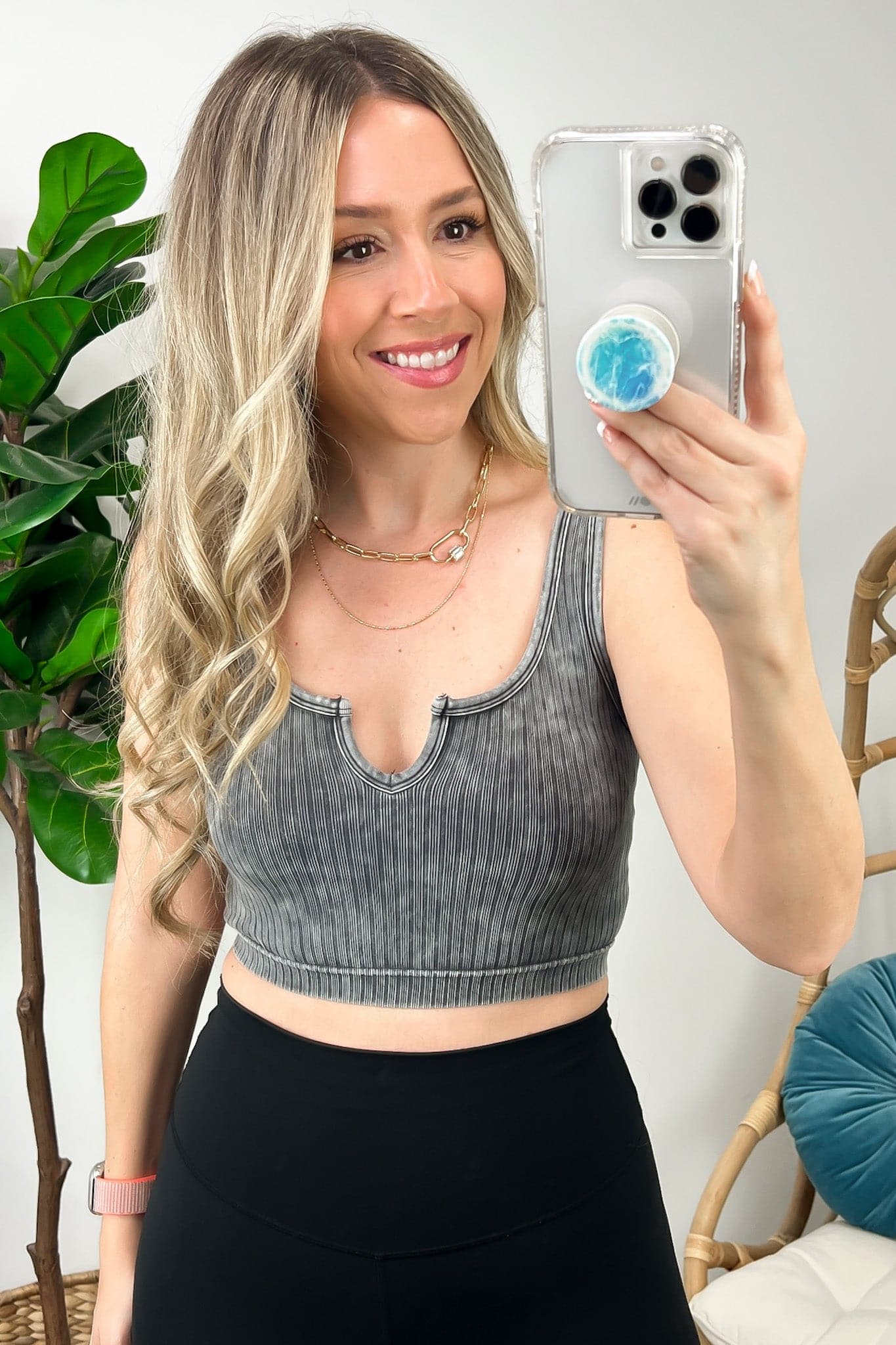 Philomenah Mineral Wash Ribbed Split Neck Crop Tank - FINAL SALE - Madison and Mallory