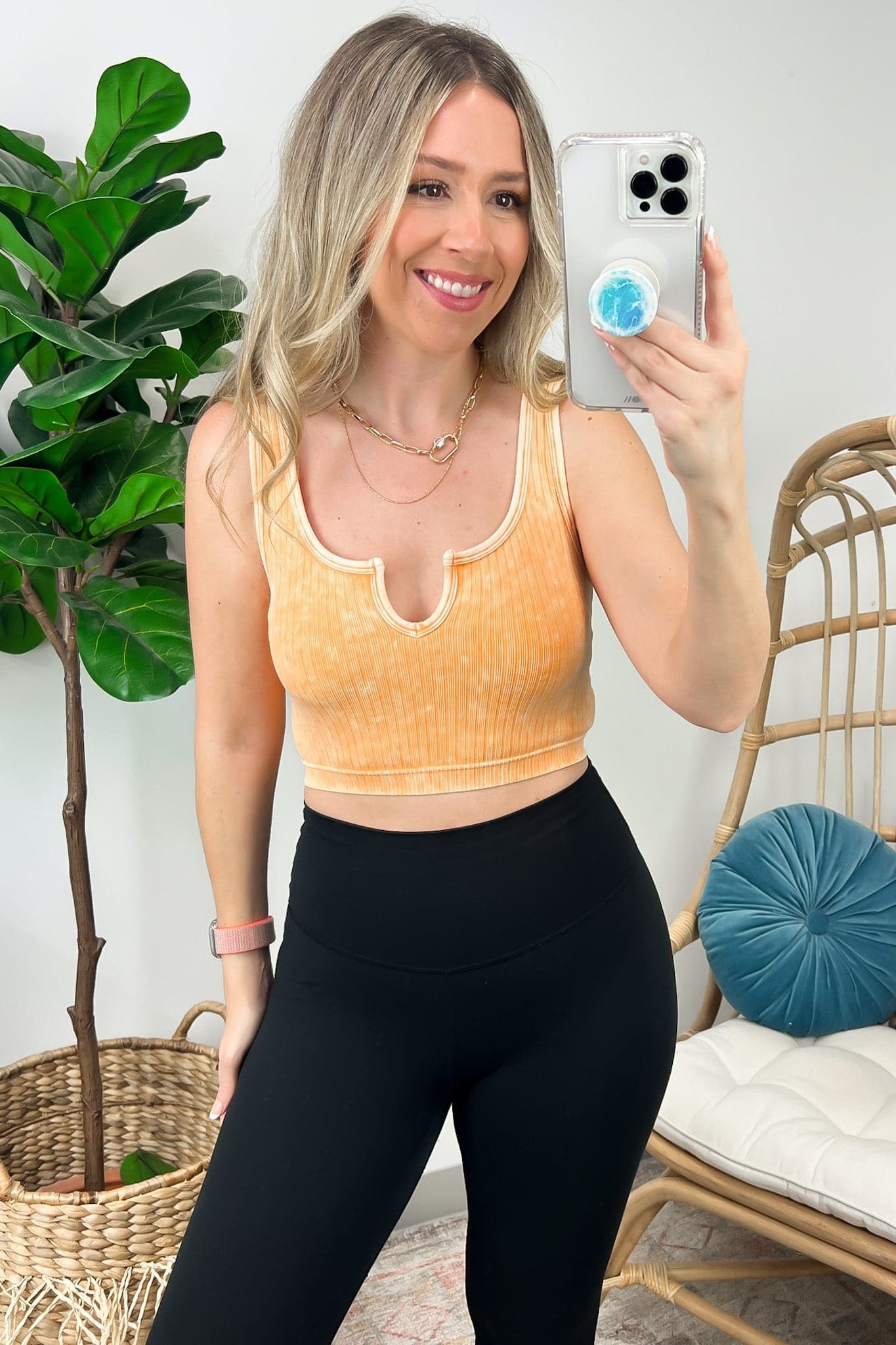 Philomenah Mineral Wash Ribbed Split Neck Crop Tank - FINAL SALE - Madison and Mallory