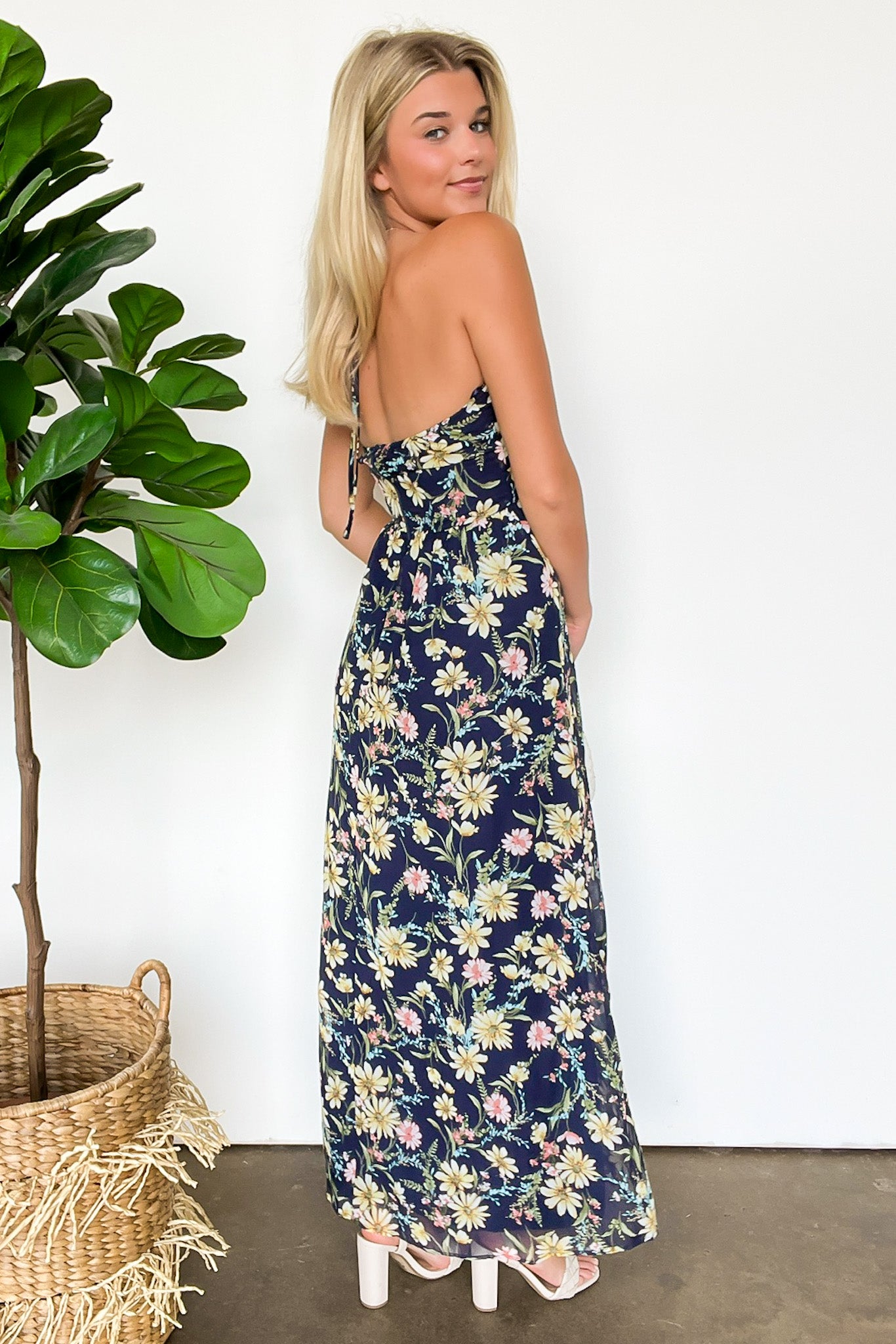  Picturesque Allure Floral Halter Cutout Dress - Madison and Mallory