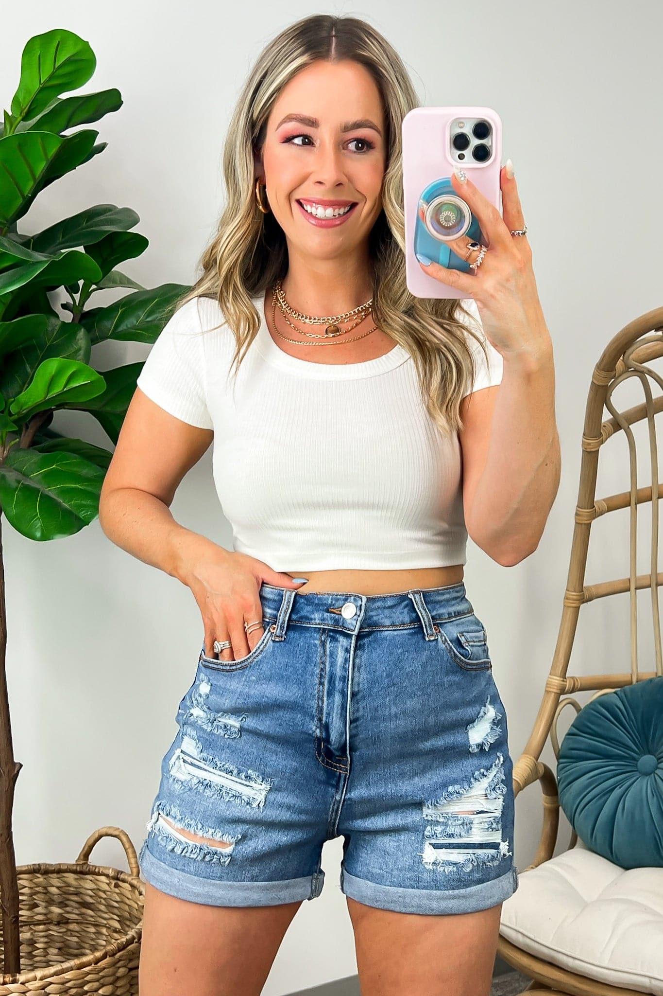  Pomelo Rip and Repair Distressed Mom Shorts - FINAL SALE - Madison and Mallory