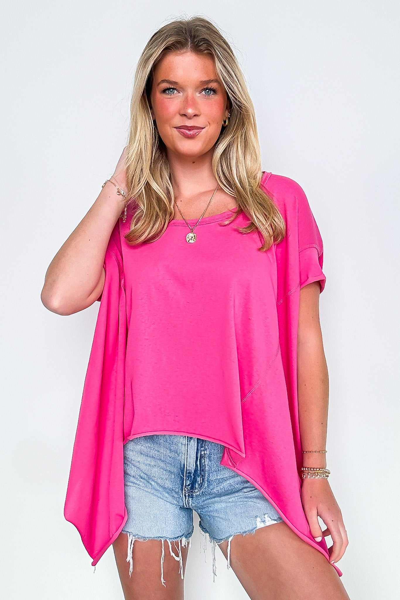 Pink / S Remi Round Neck Relaxed Top - FINAL SALE - Madison and Mallory