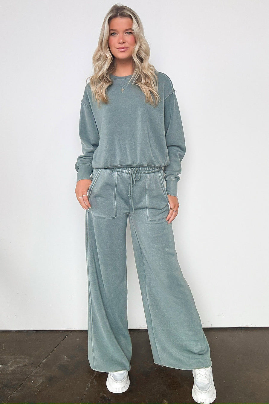 Gray Green / S Rest Day High Rise Wide Leg Drawstring Pants - Madison and Mallory
