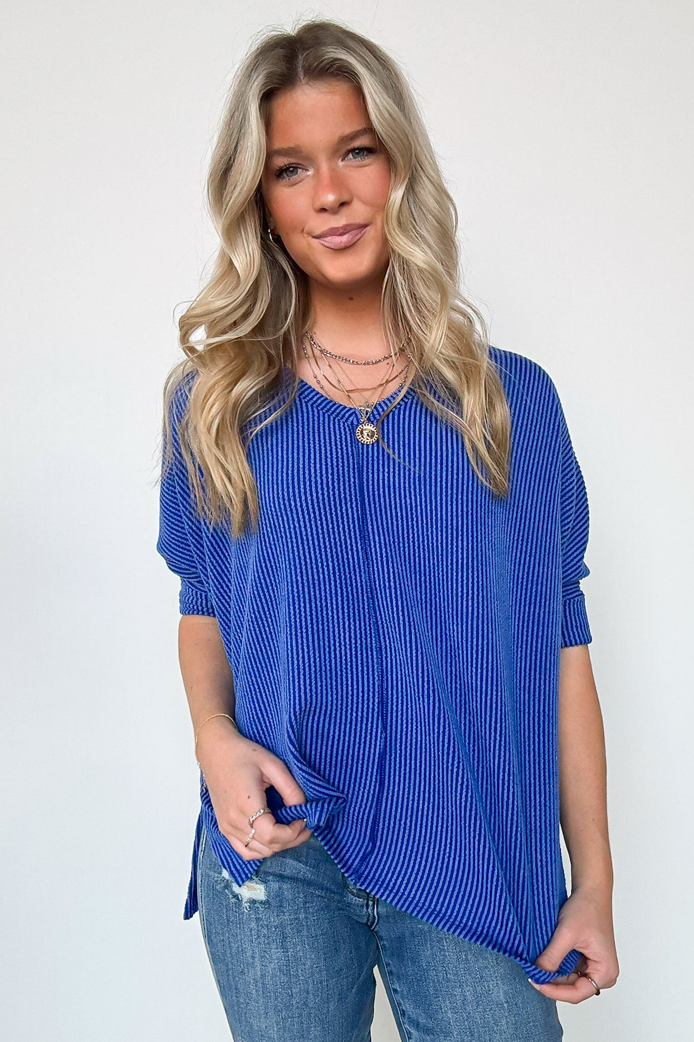  Rhysa Textured Knit V-Neck Top - BACK IN STOCK - Madison and Mallory