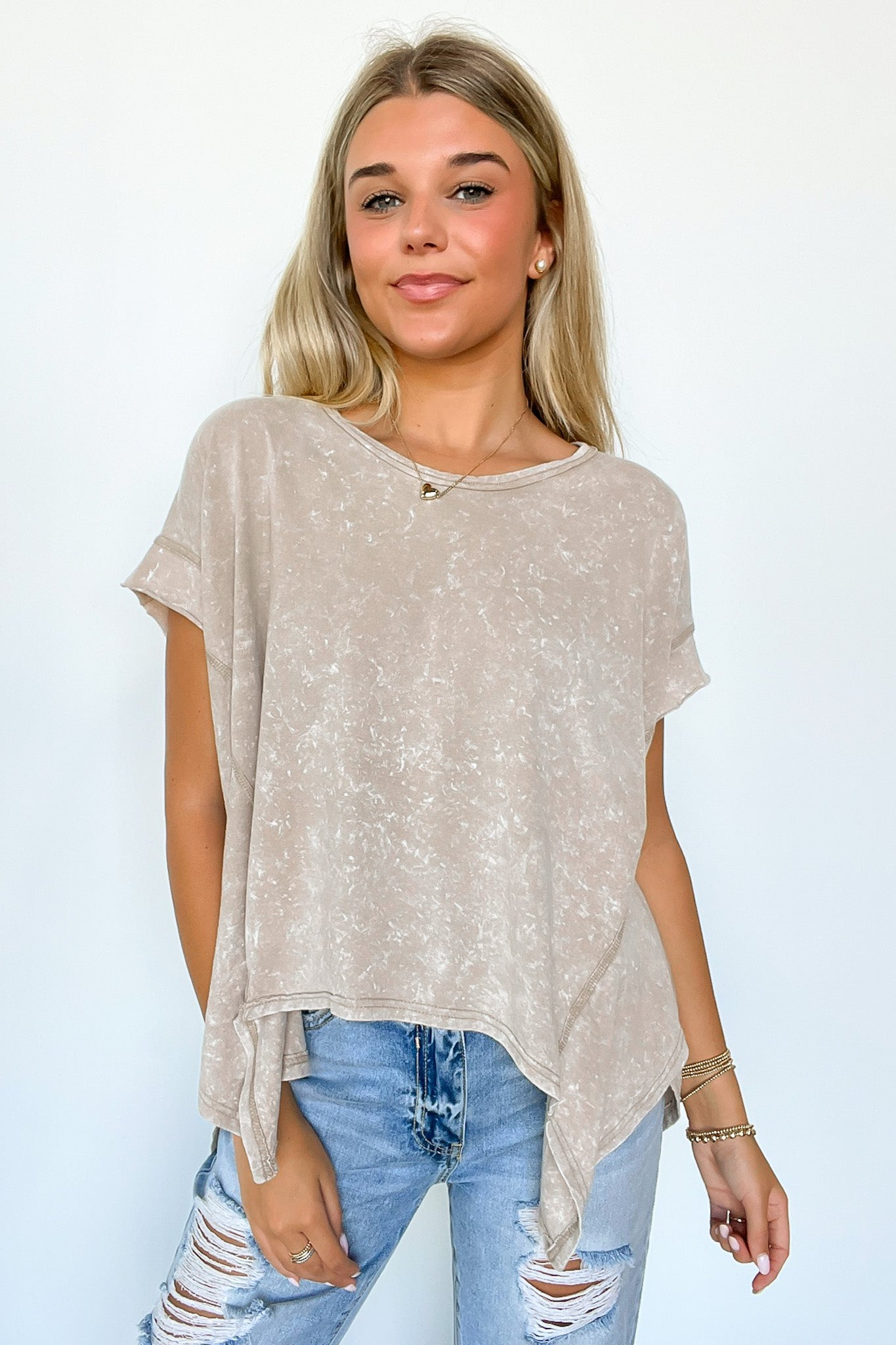 Taupe / S Roni Washed Relaxed Short Sleeve Top - Madison and Mallory
